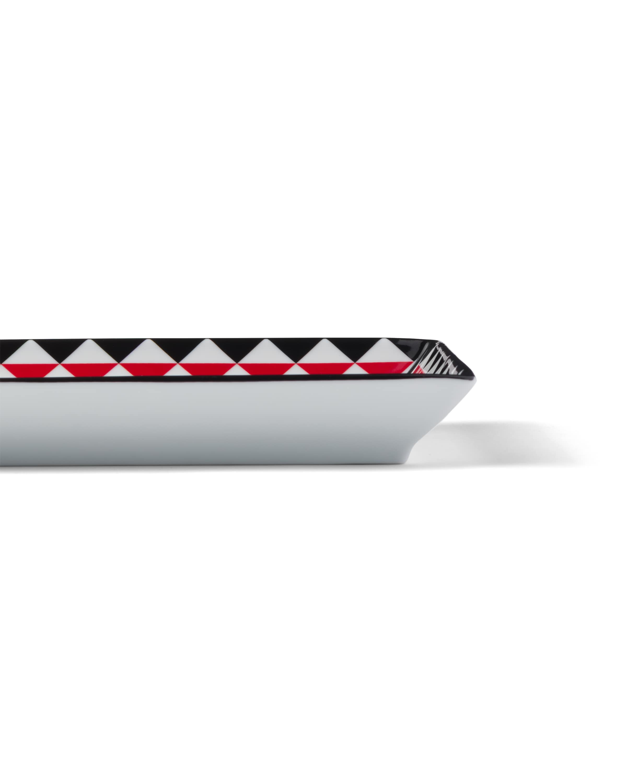 Prada Large Rectangular Porcelain Catchall Tray - Triangles In Black/red/white