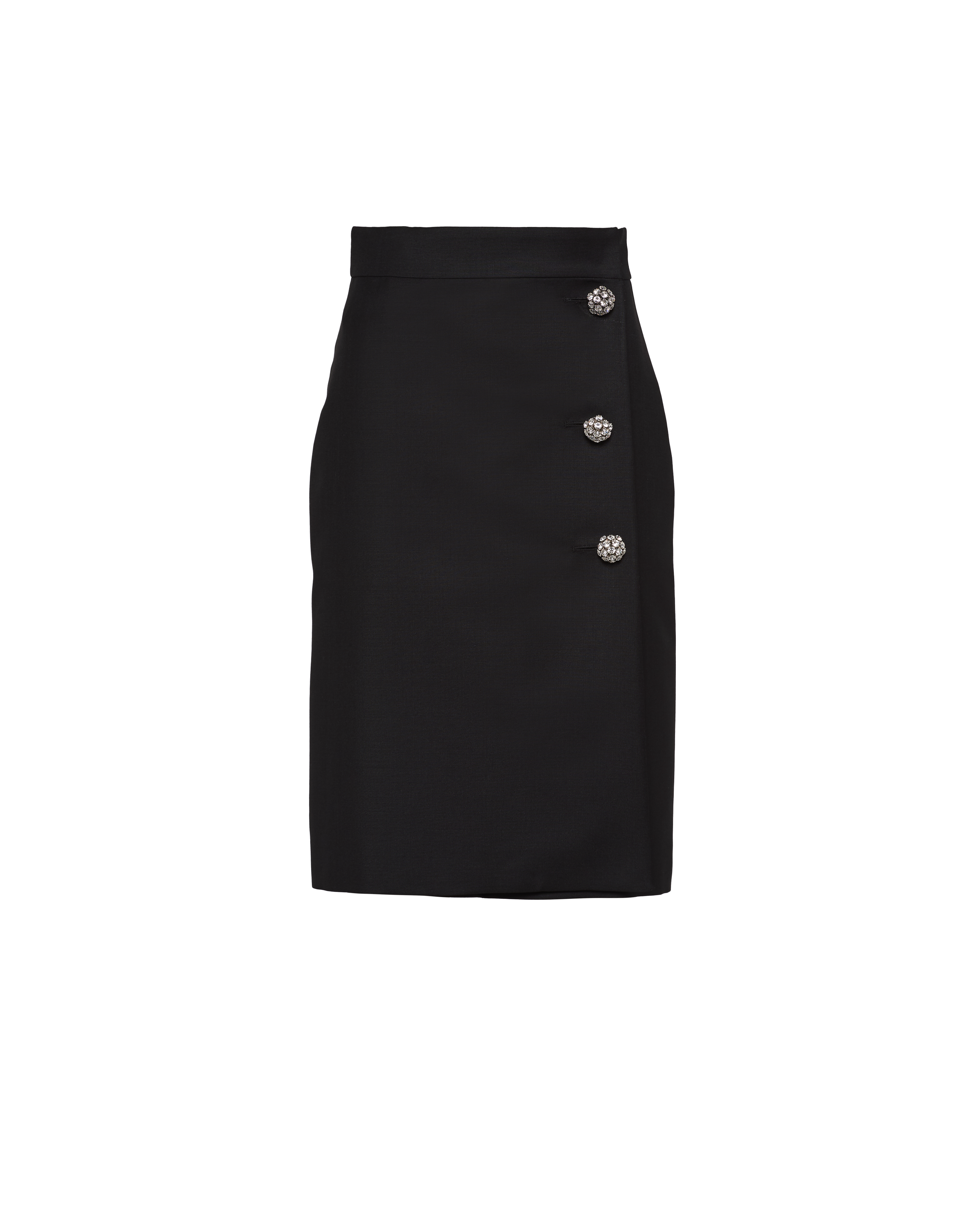 Prada Kid Mohair Midi Skirt With Jewel Buttons In Black