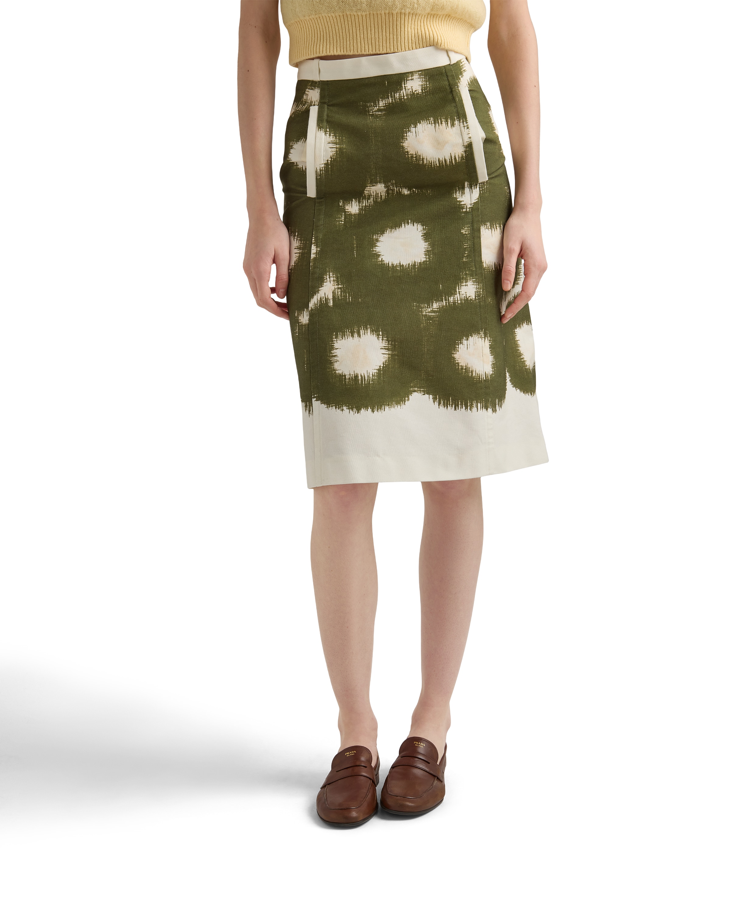 Prada A Line Skirt Abstract Pattern Belt Loops In Green
