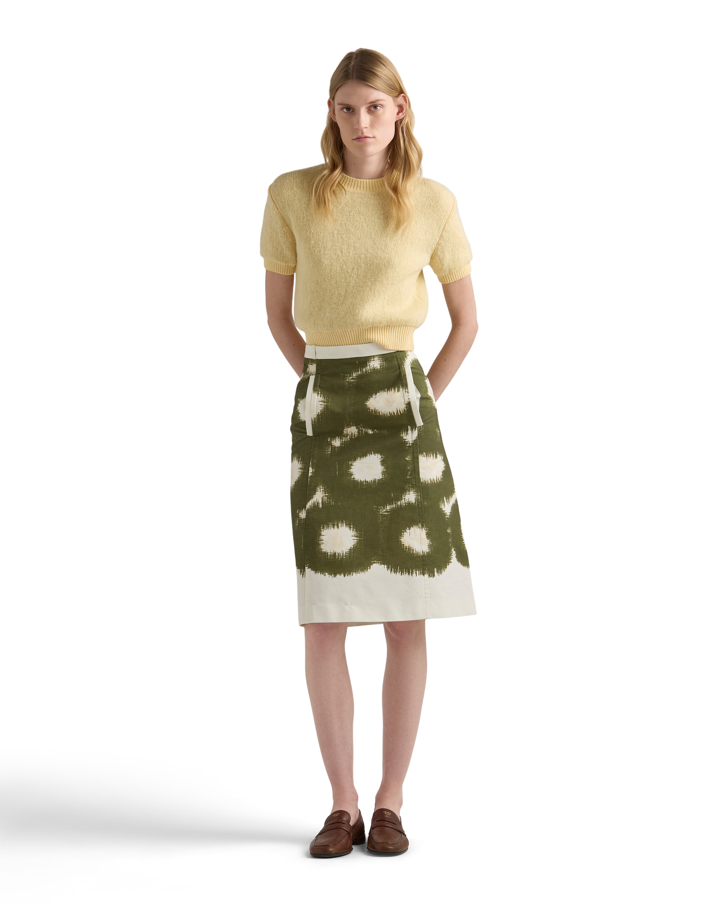 Prada A Line Skirt Abstract Pattern Belt Loops In Green