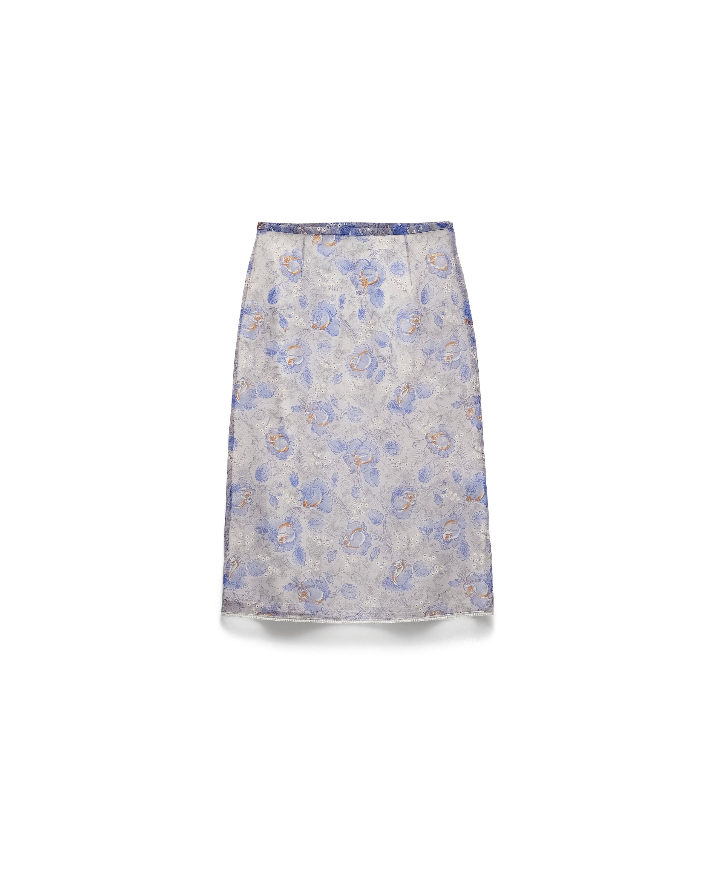 Prada Gonna Midi Stampata In Nylonette, Donna, Azzurro Zaffiro, Taglia 46