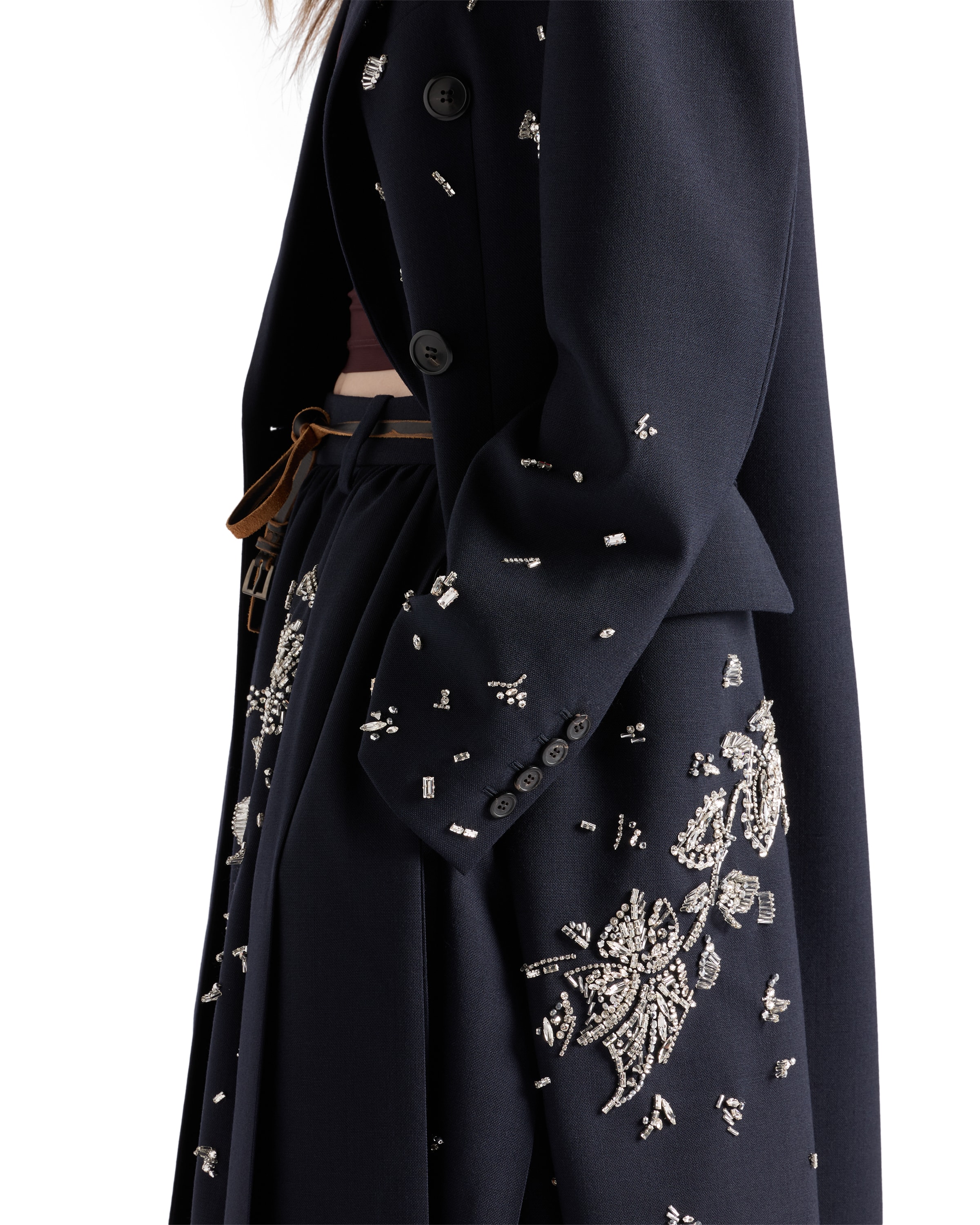 Prada Embroidered Rush Stitch Midi-skirt In Blue