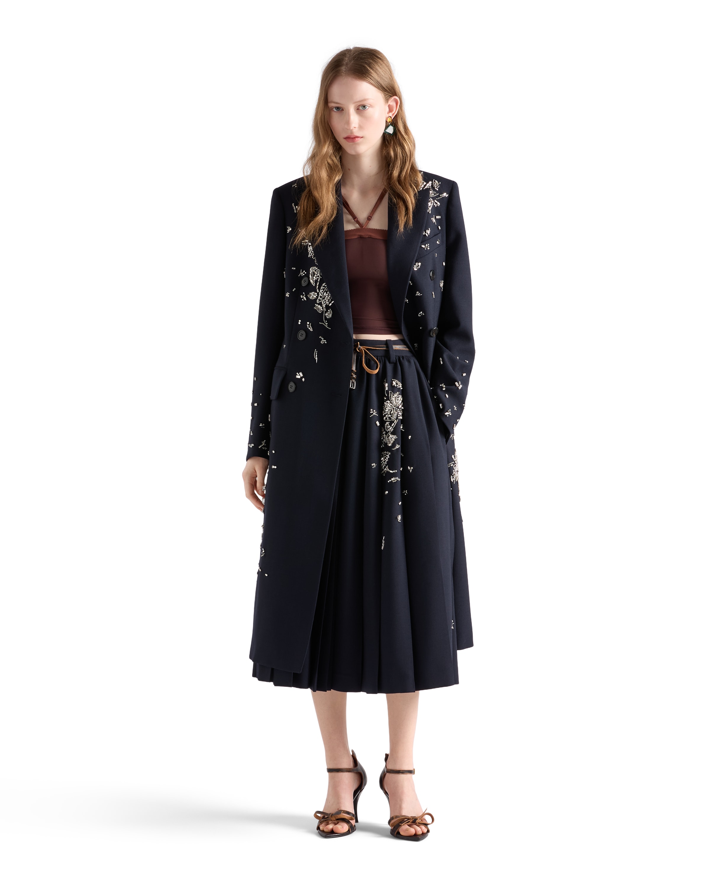 Prada Embroidered Rush Stitch Midi-skirt In Blue