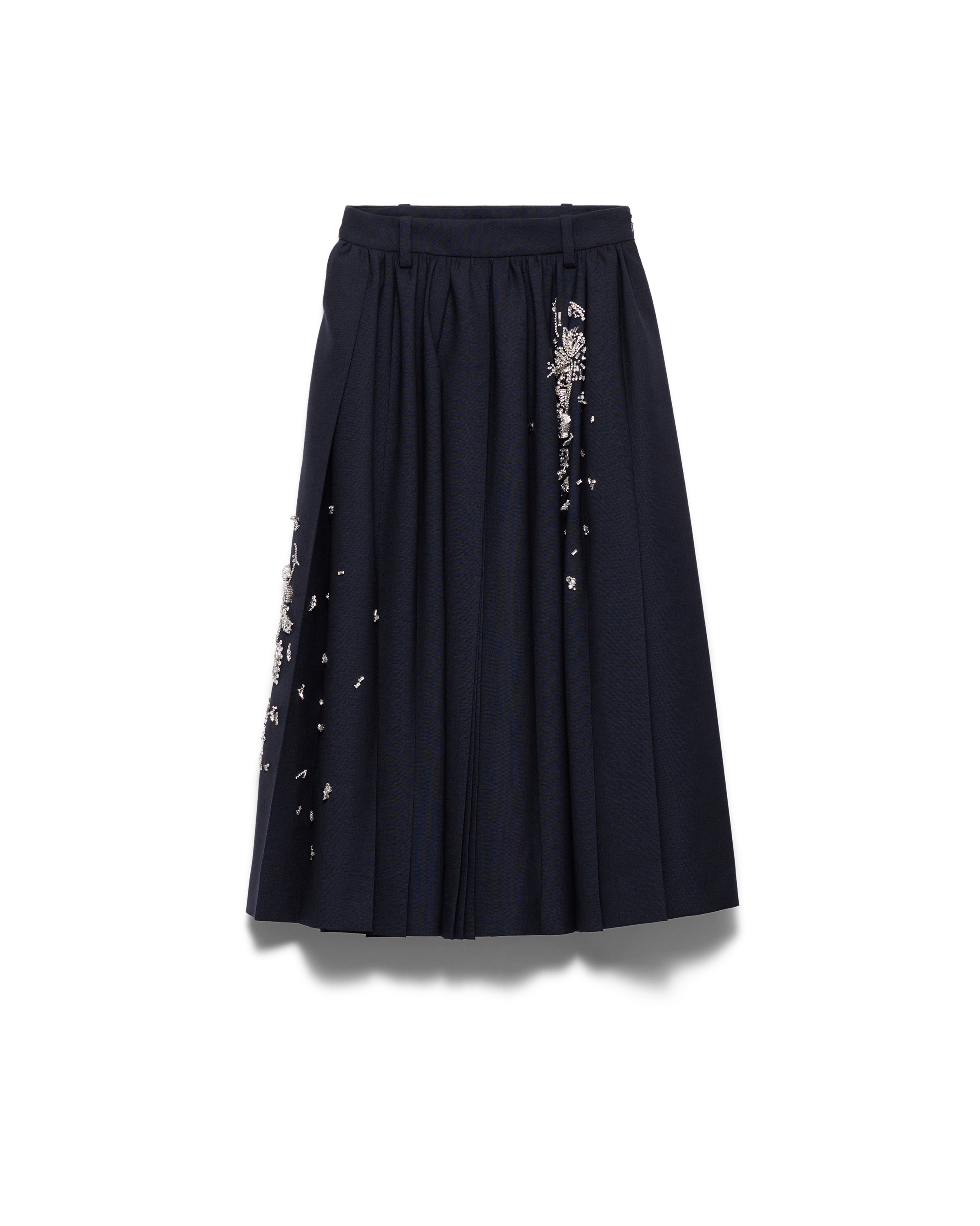 Prada Embroidered Rush Stitch Midi-skirt In Blue