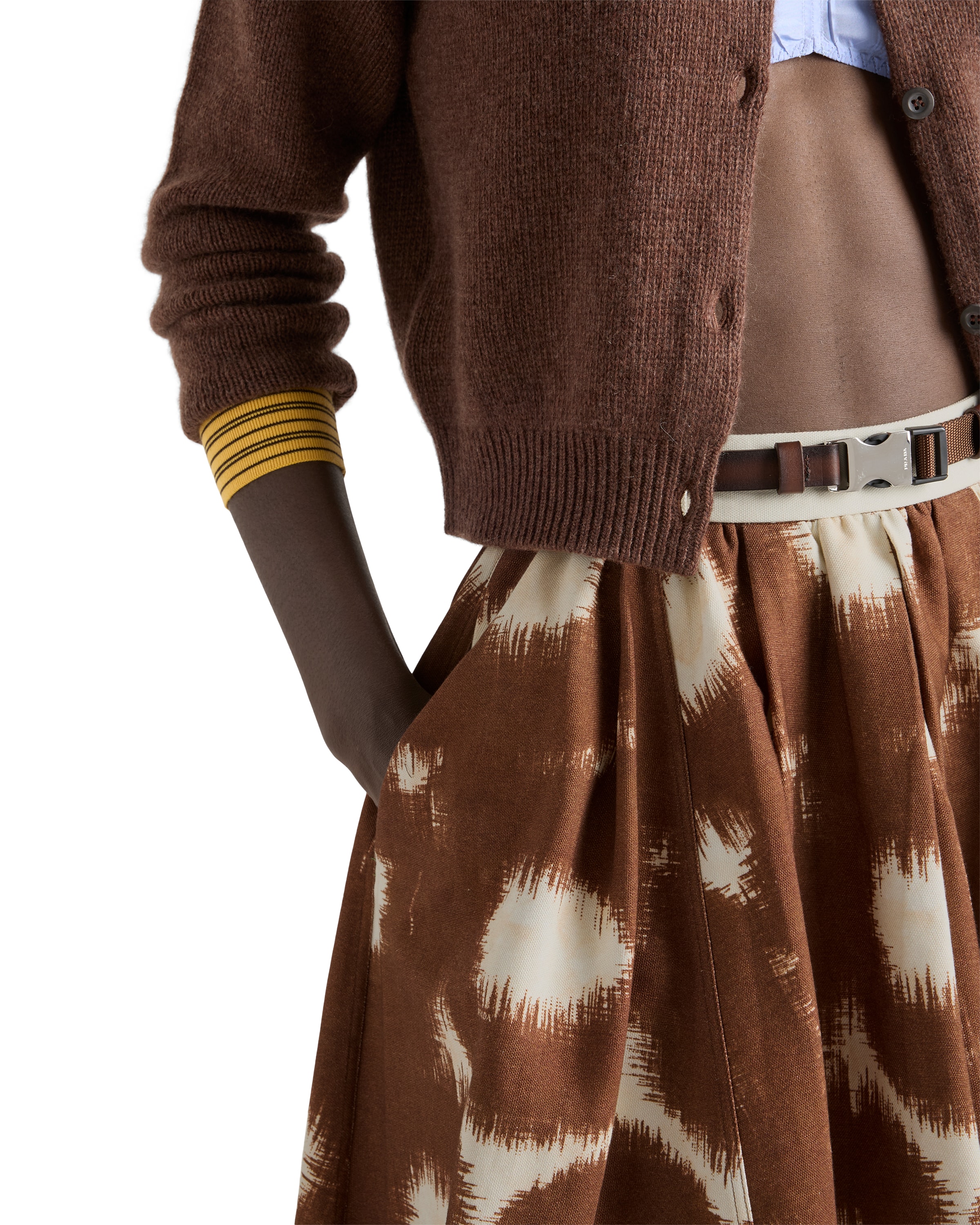 Prada Printed Canvas Skirt In Brown