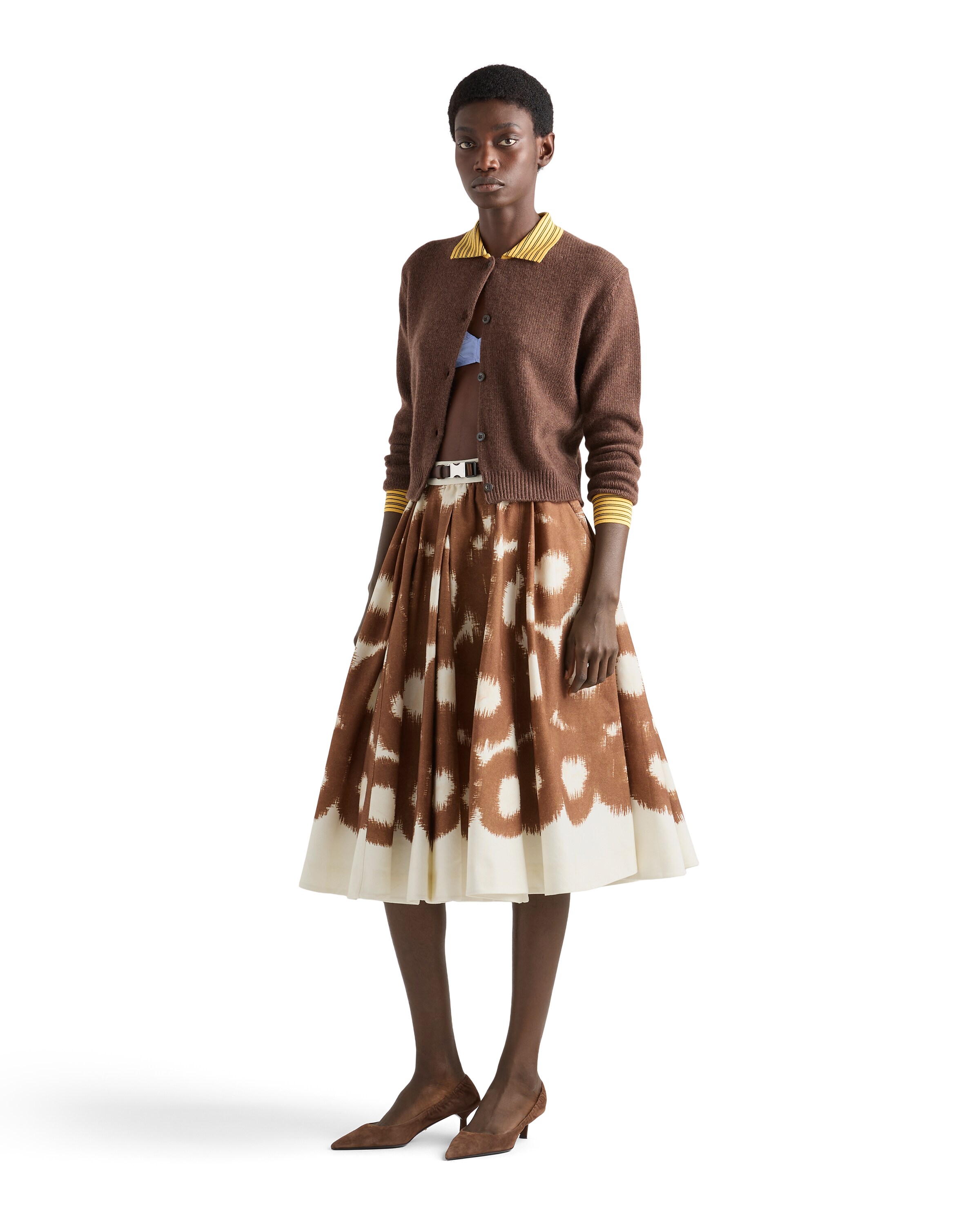 Prada Printed Canvas Skirt In Brown