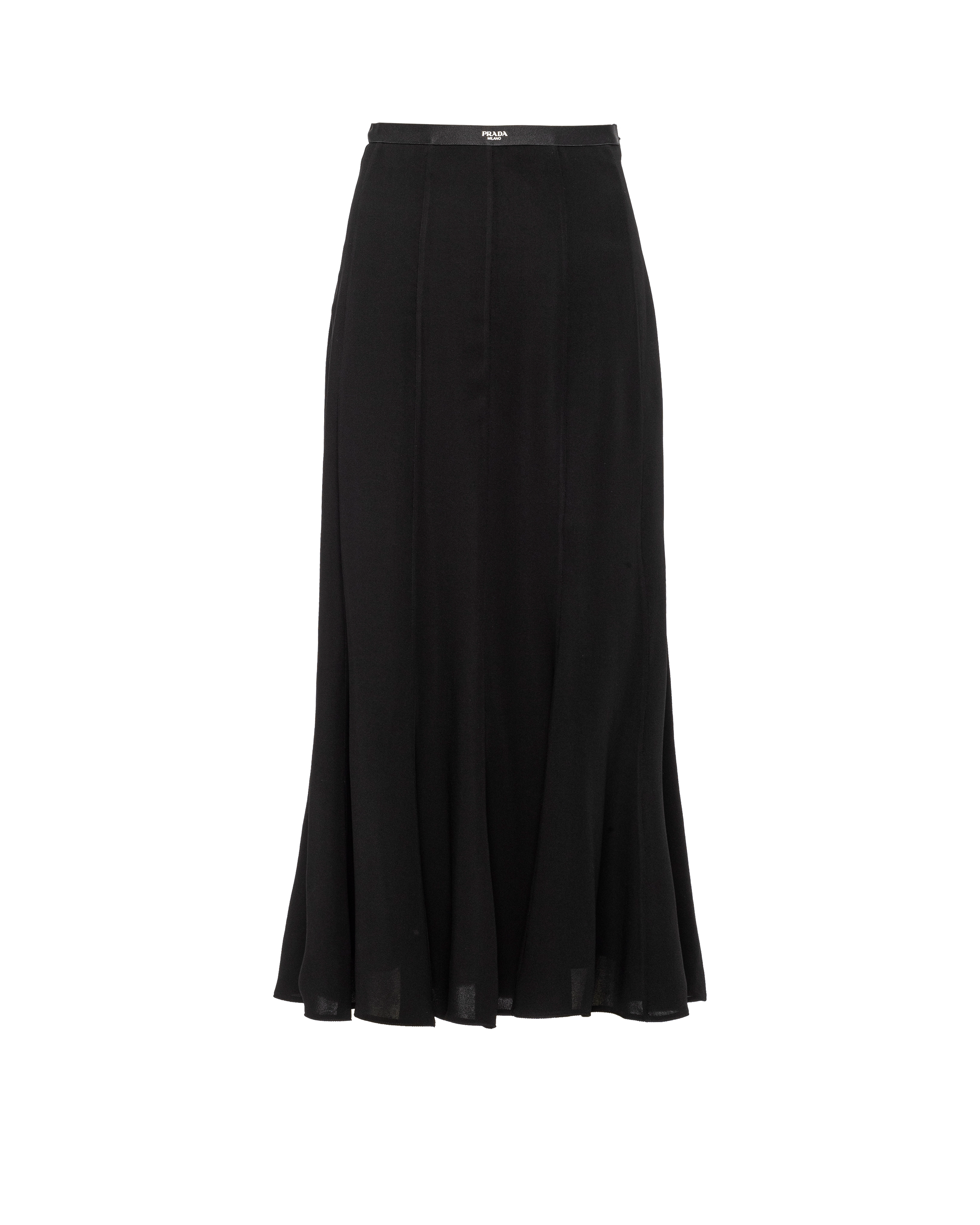 Prada Pleated Silk Midi Skirt In F0002 Nero