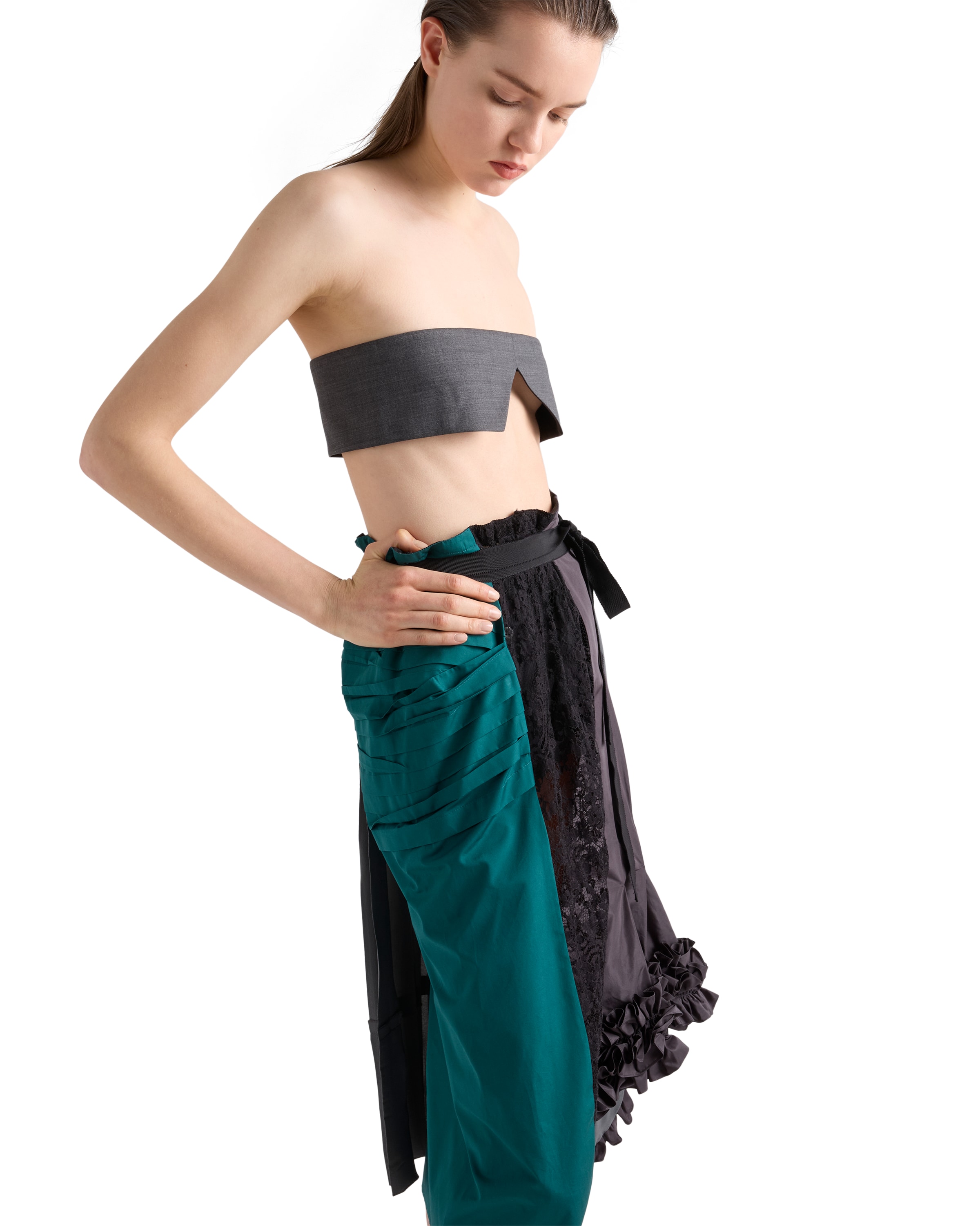 Prada Technical Taffeta Patchwork Skirt In Multi