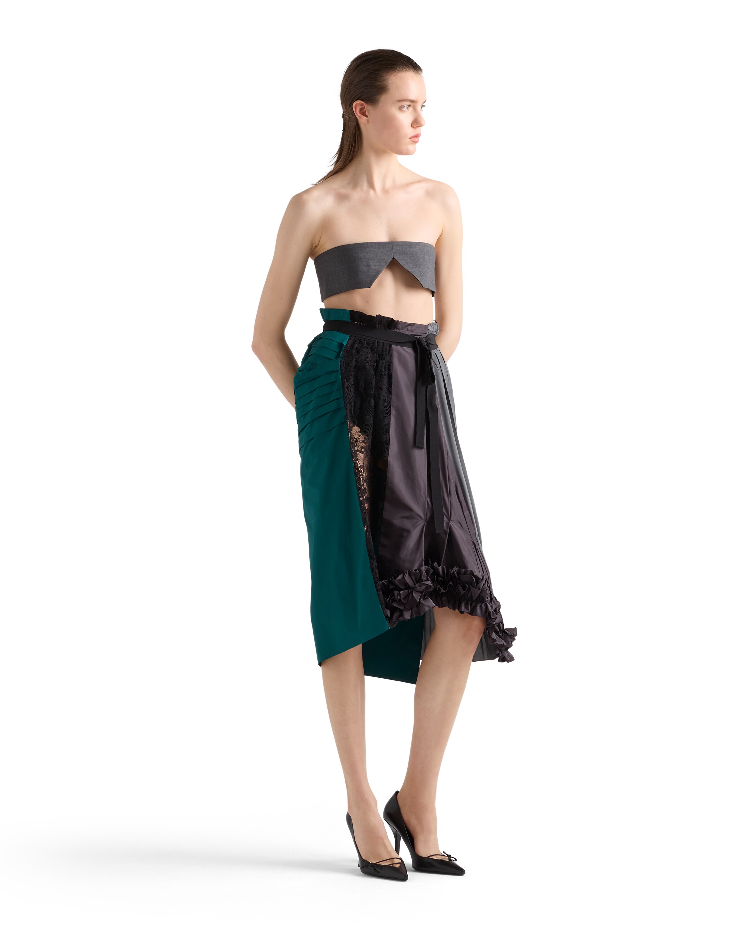 Prada Technical Taffeta Patchwork Skirt In Multi