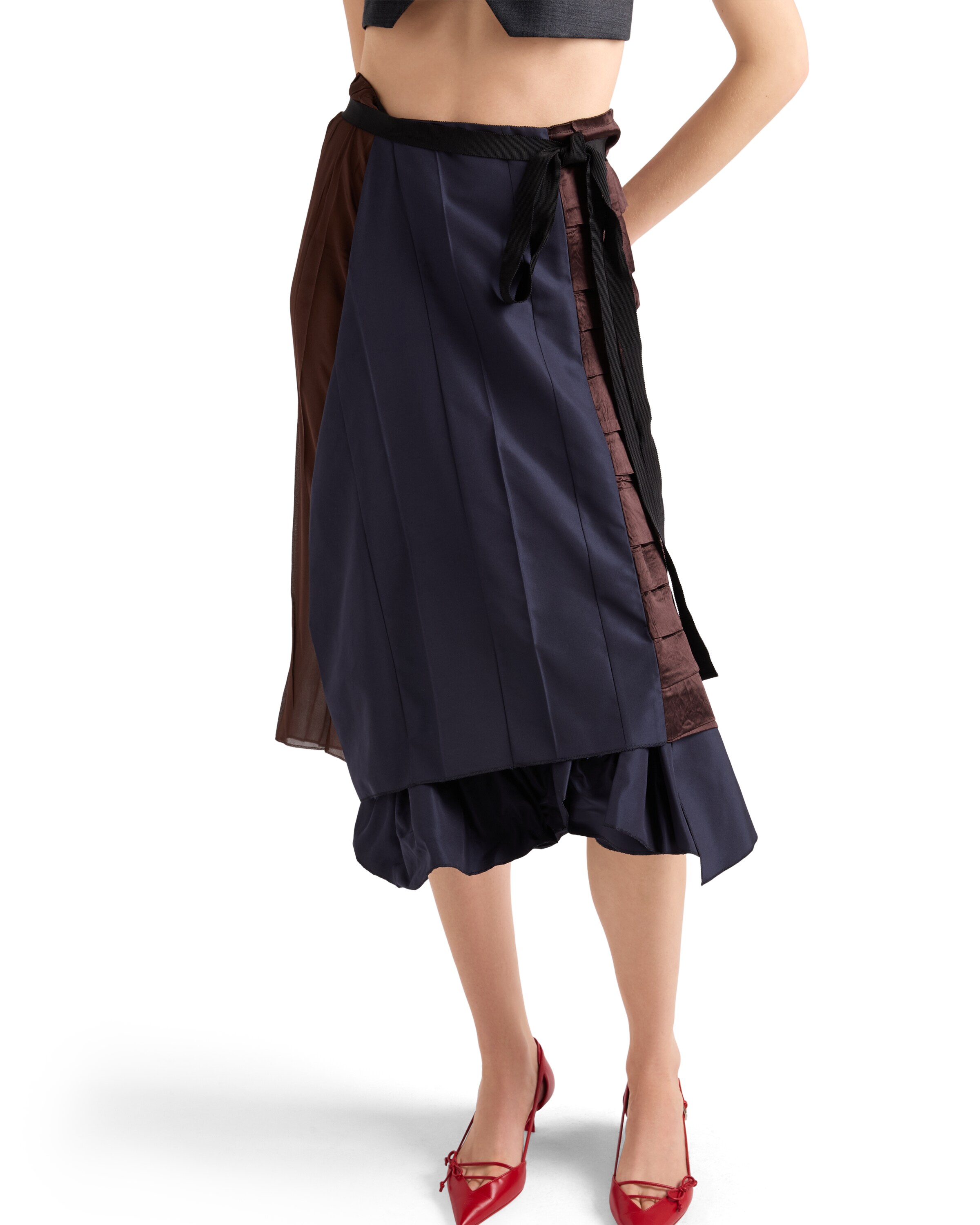 Prada Asymmetric Patchwork Skirt In Virgin Wool, Blue In Multi