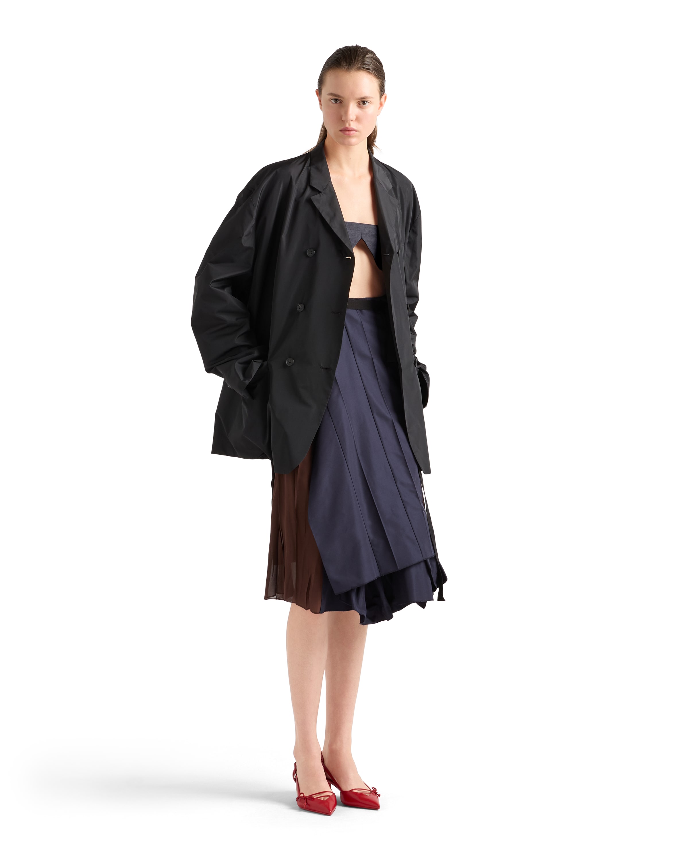Prada Asymmetric Patchwork Skirt In Virgin Wool, Blue In Multi