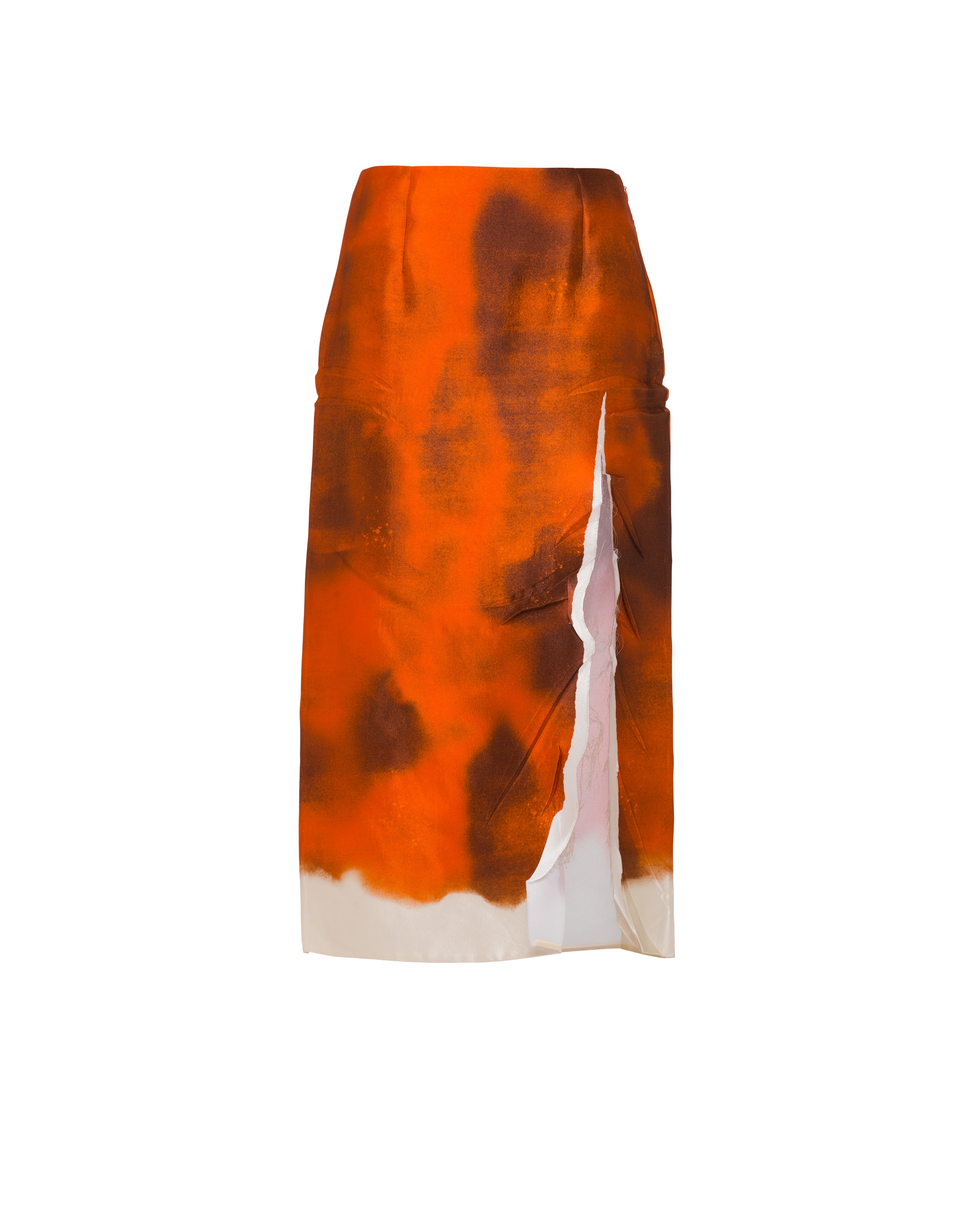 Shop Prada Midirock Aus Bedrucktem Satin Mit Schlitz In Orange