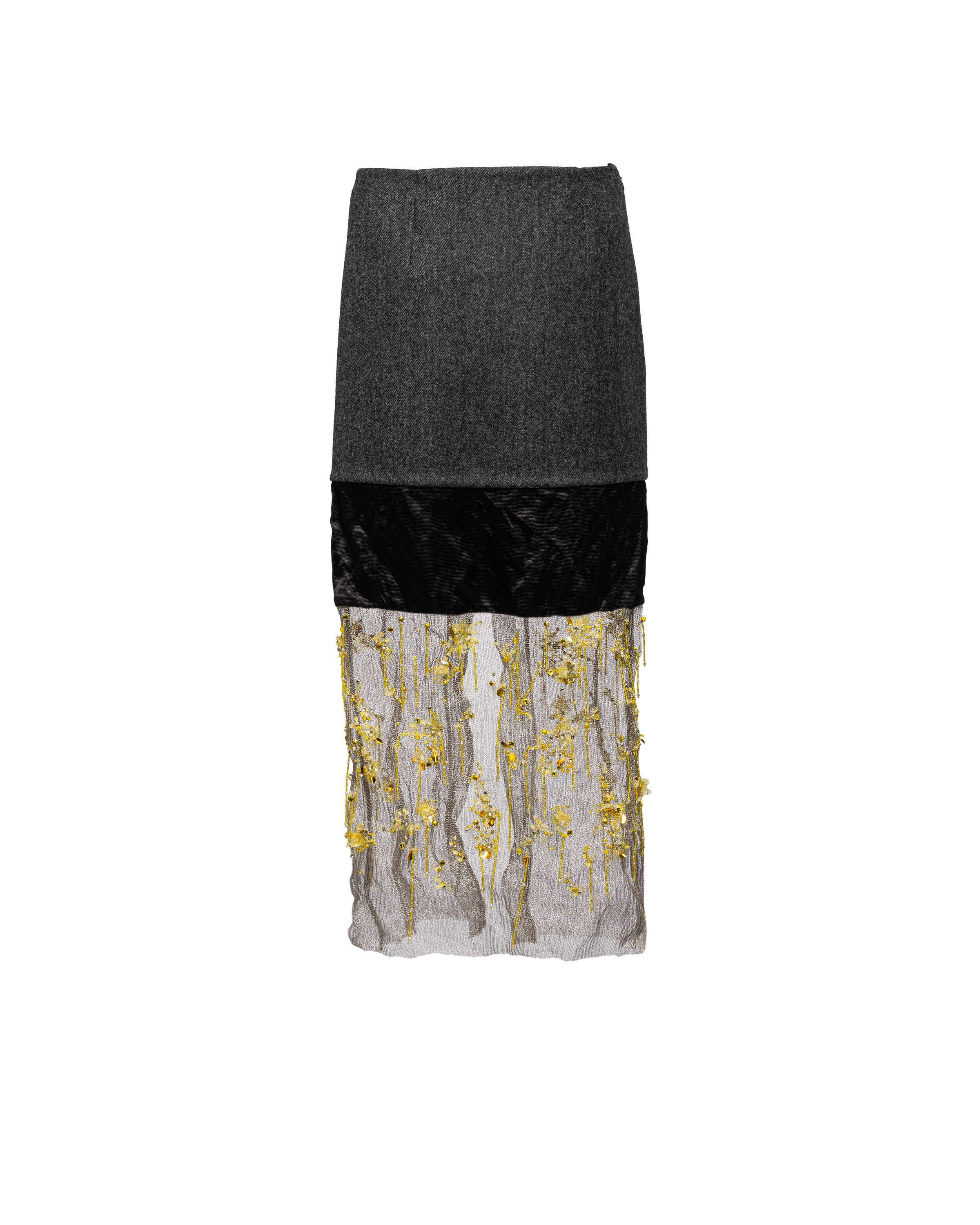 Prada Embroidered Cloth And Mesh Midi-skirt In Steel Gray/slate Gray