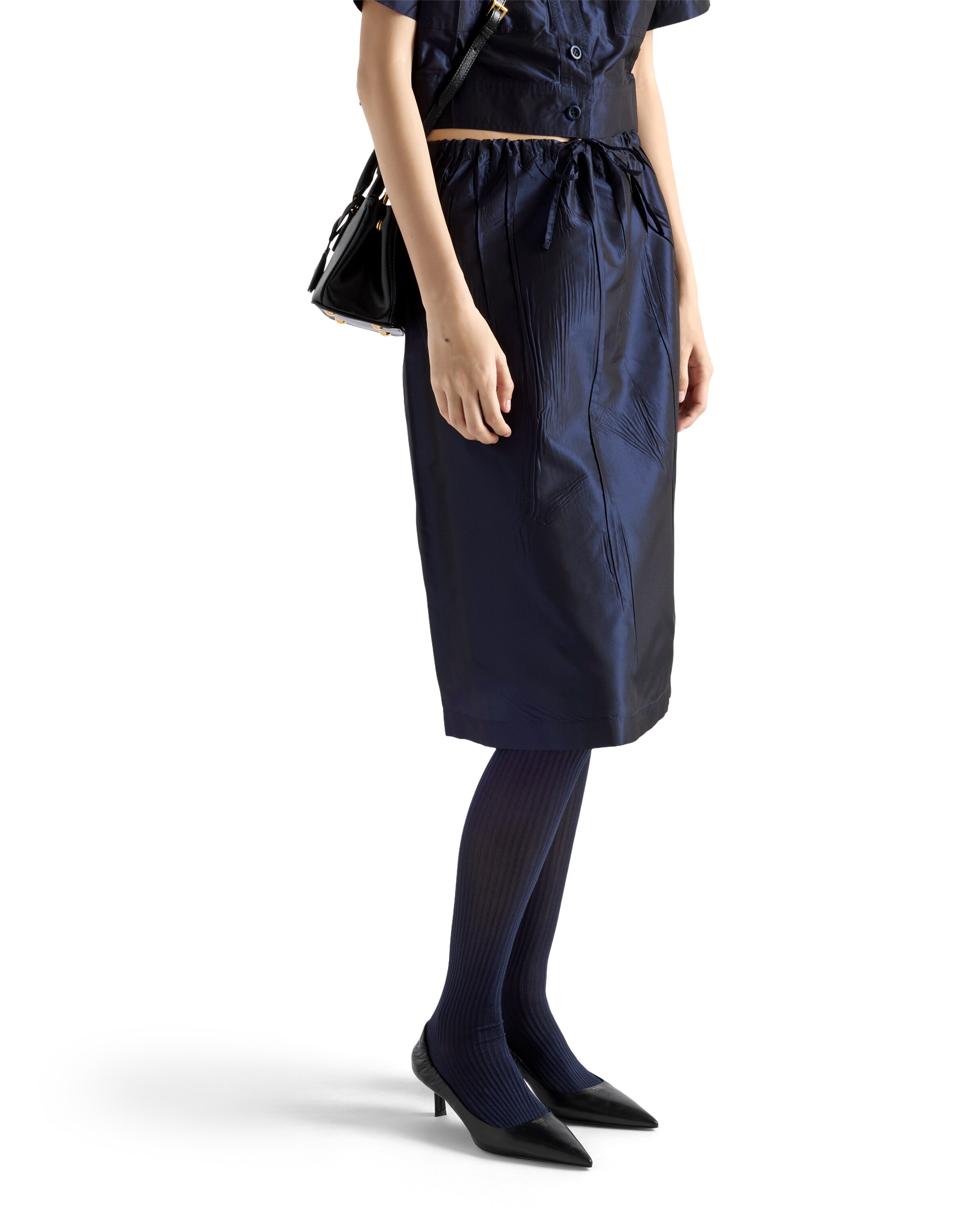 Prada Drawstring Midi Pencil Skirt In Blue