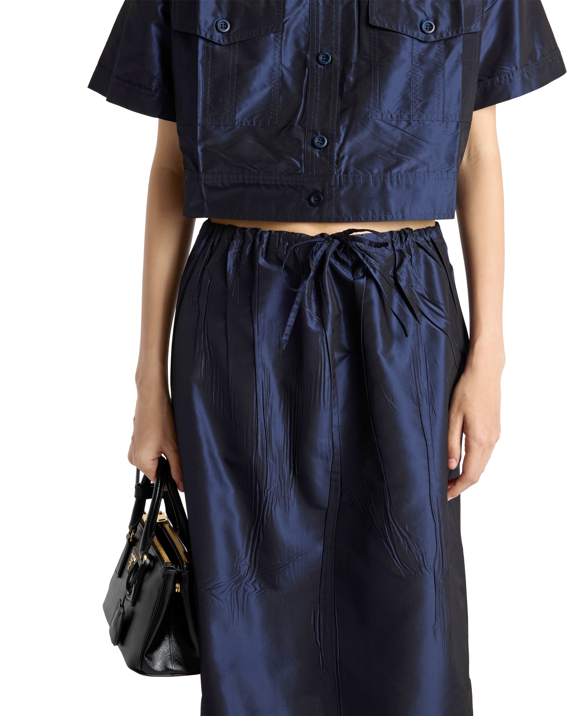 Prada Drawstring Midi Pencil Skirt In Blue