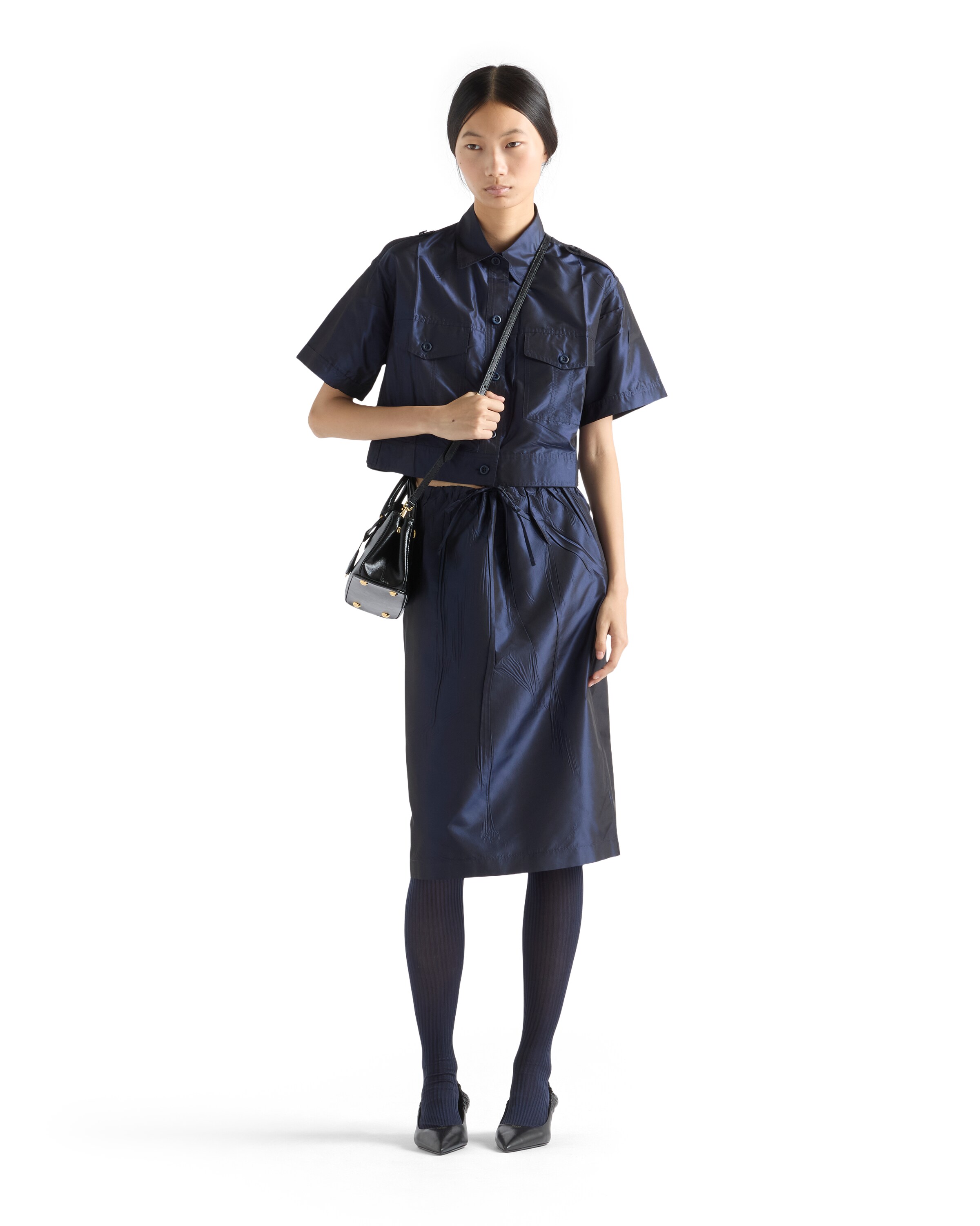 Prada Drawstring Midi Pencil Skirt In Blue