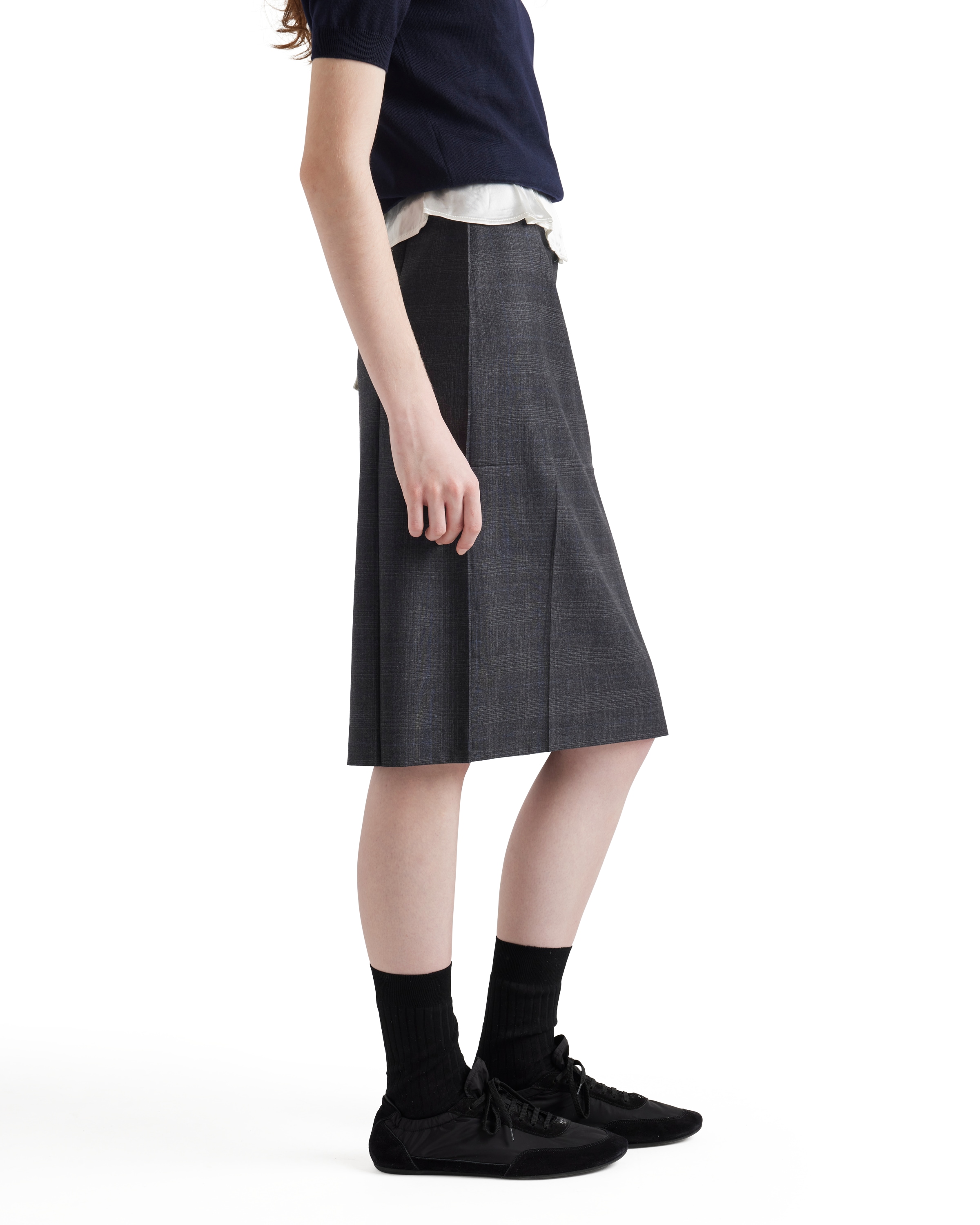 Prada Checked Wool Midi-skirt In Anthracite Gray