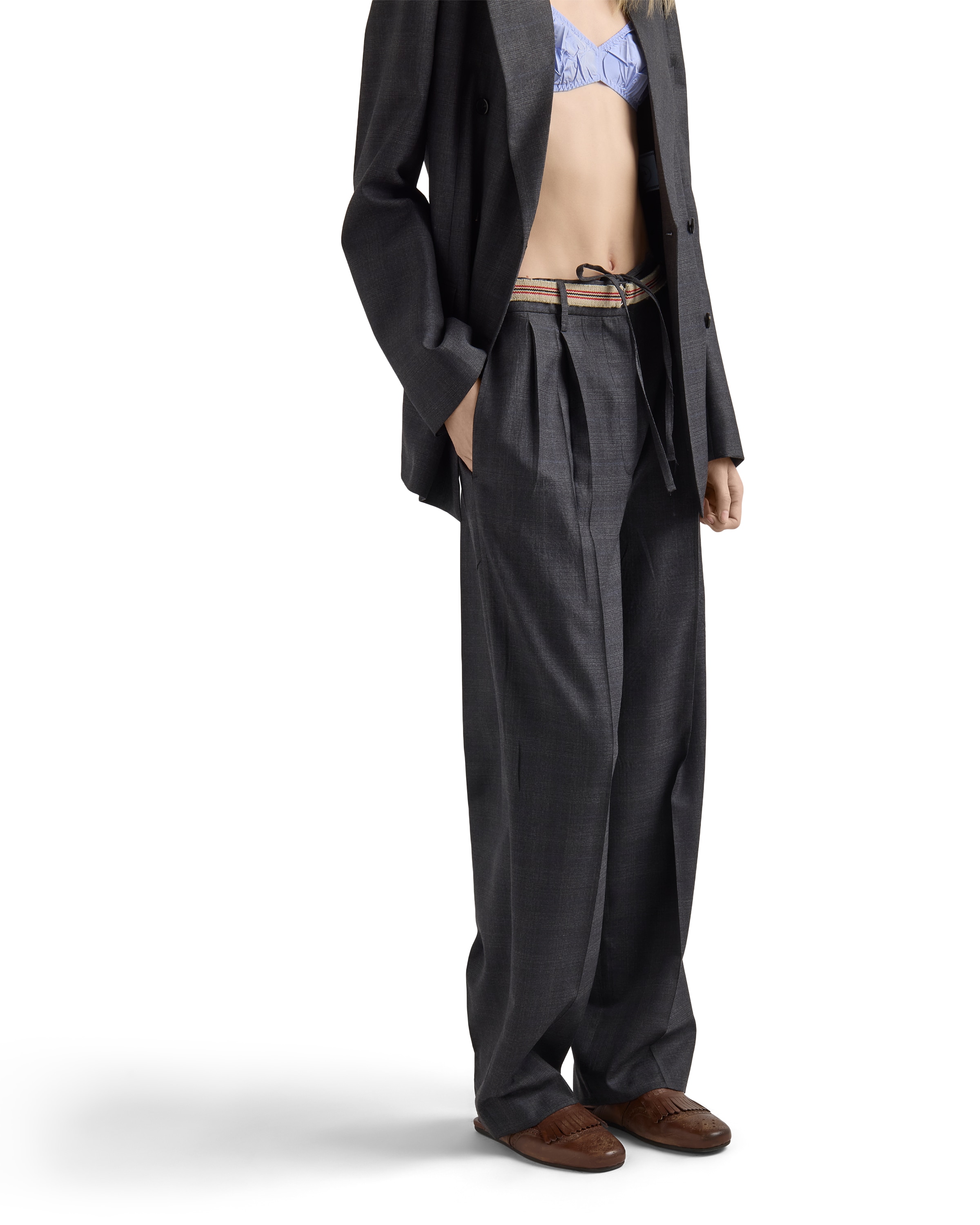 Prada Checked Wool Pants In Black