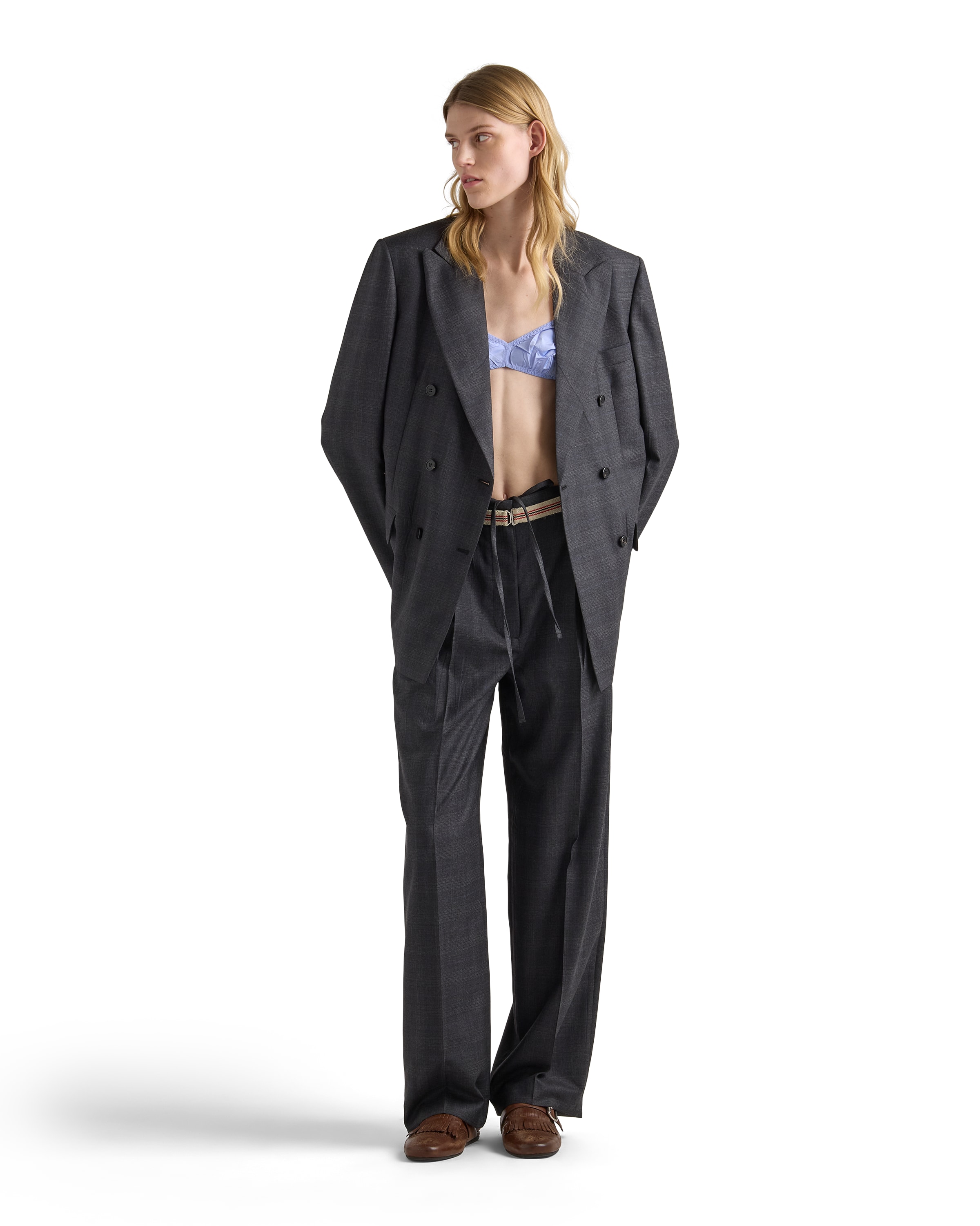 Prada Checked Wool Pants In Black