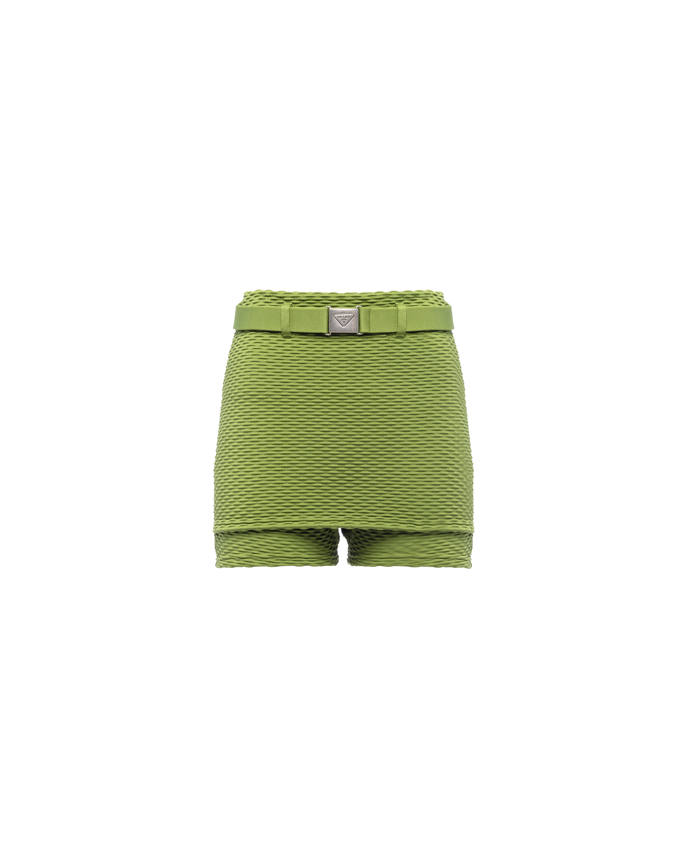 Prada Logo Buckle Skort Shorts In Ivy Green