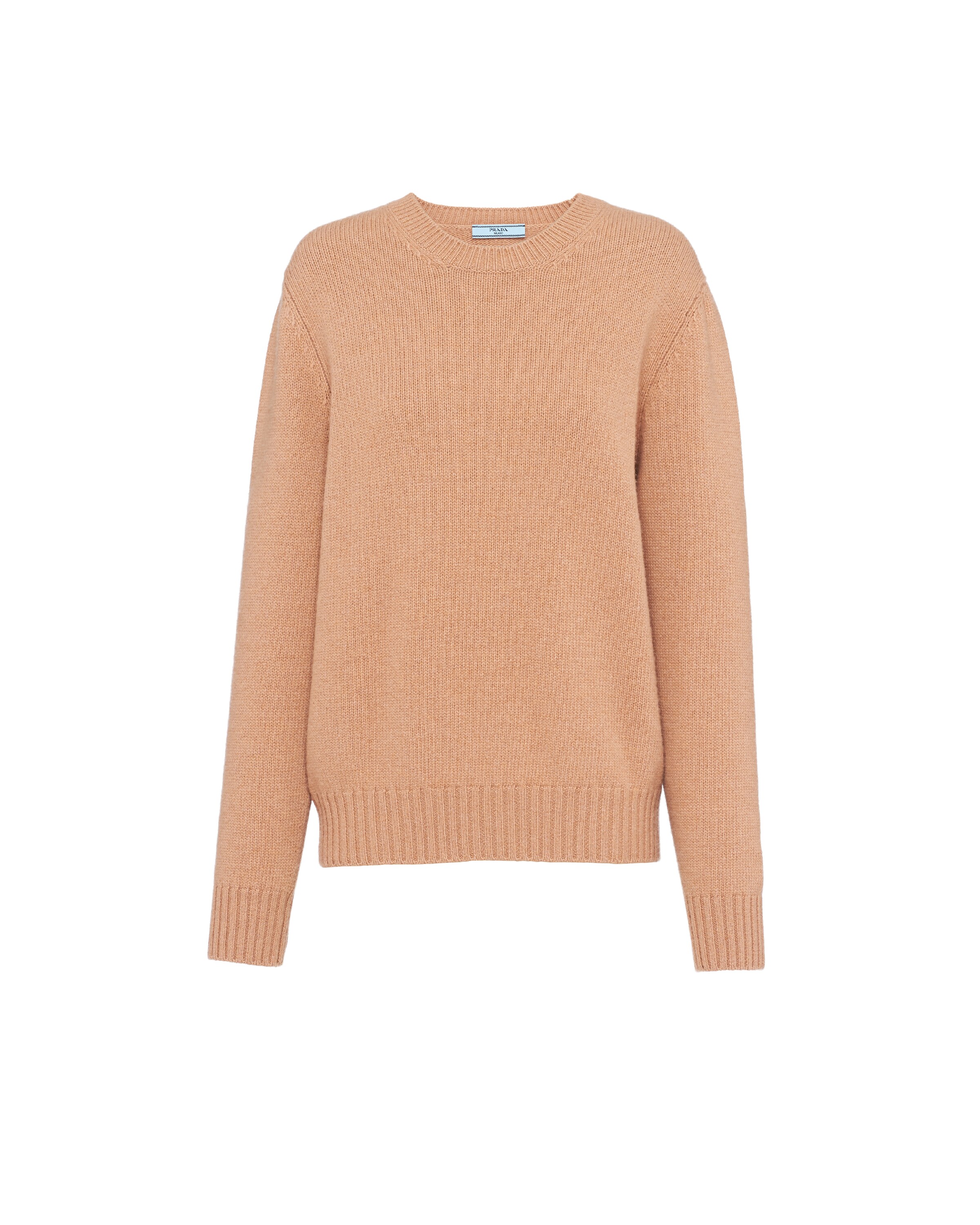 Prada Pull À Col Rond En Laine Et Cachemire, Femme, Marron Camel, Taille 38