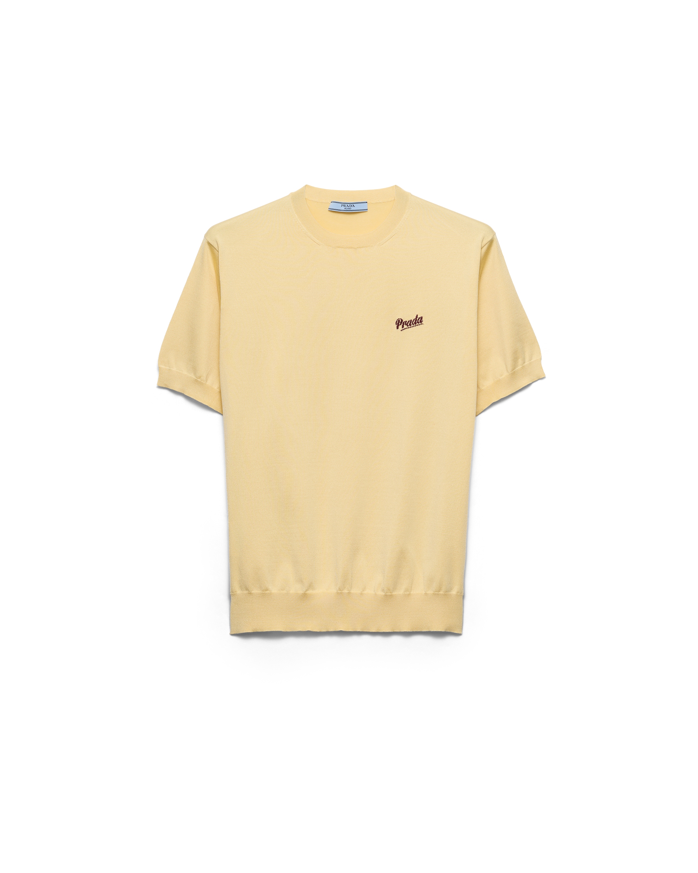 Prada Jersey De Cuello Redondo De Seda, Mujer, Crema/amaranto, Talla 38