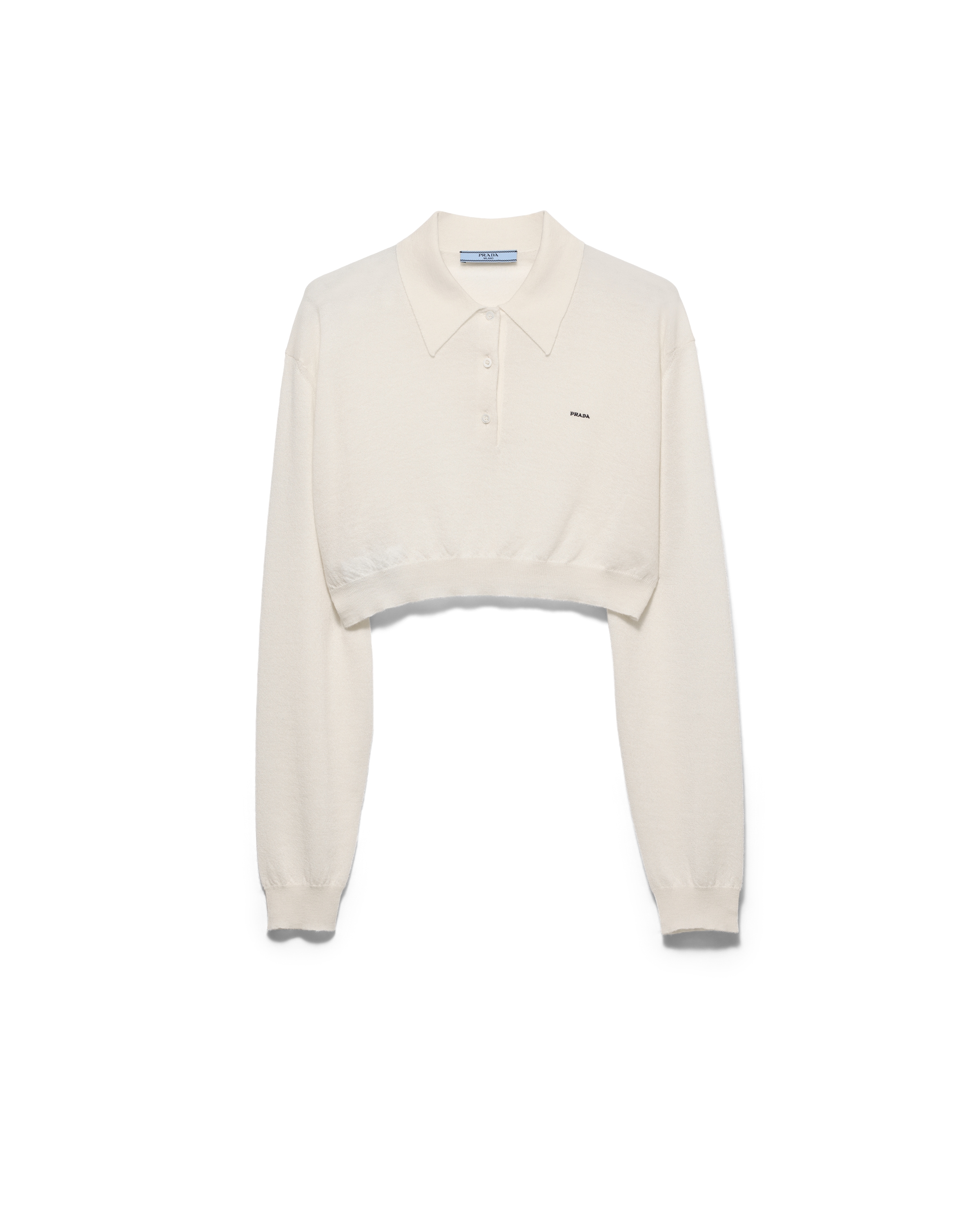 Prada Cropped Cashmere Polo Shirt In White