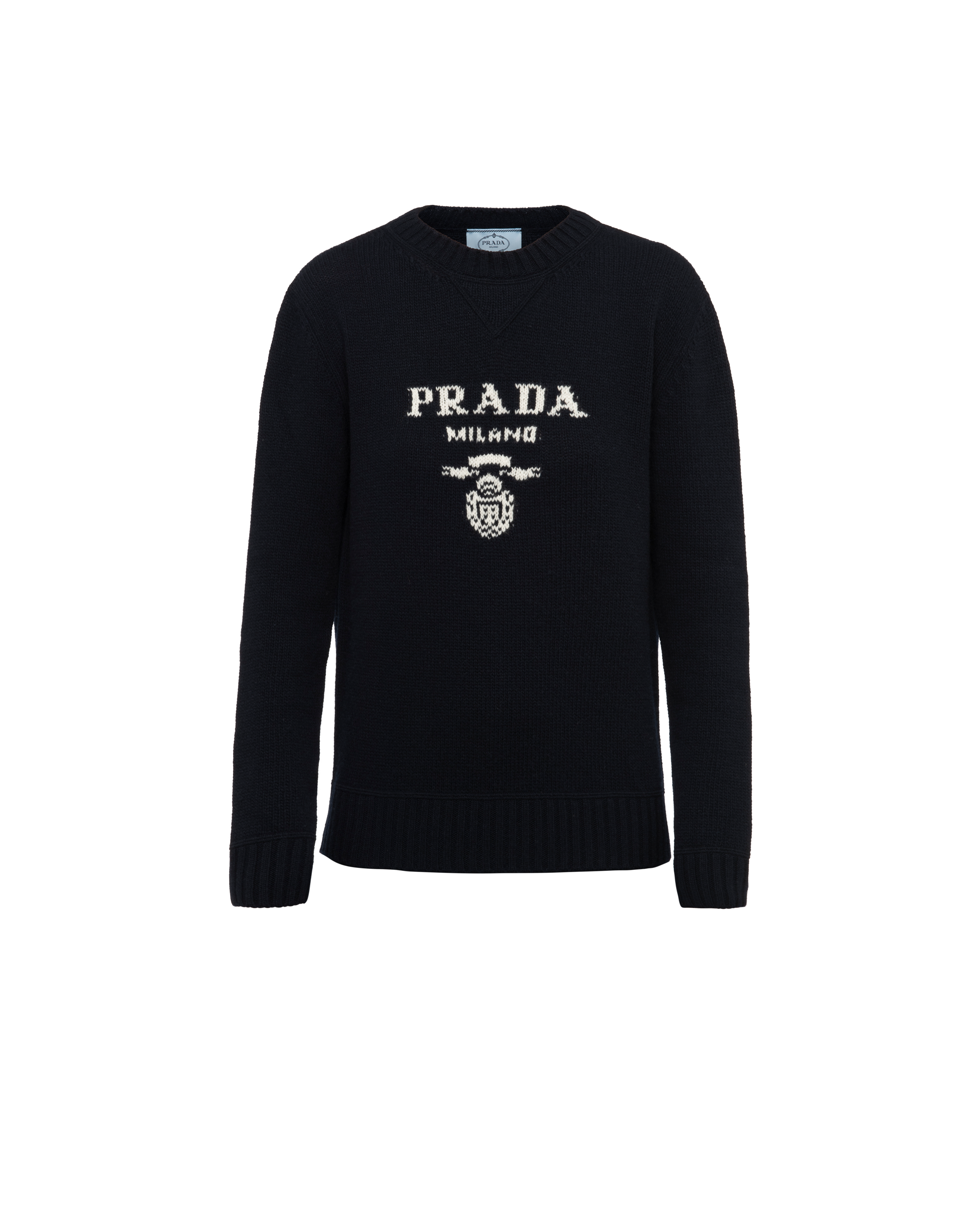 Cashmere and wool Prada logo crew-neck 