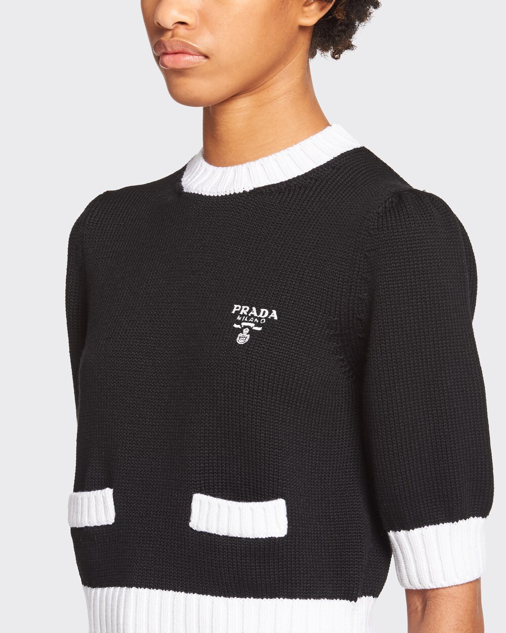 white Cotton crew-neck sweater | Prada