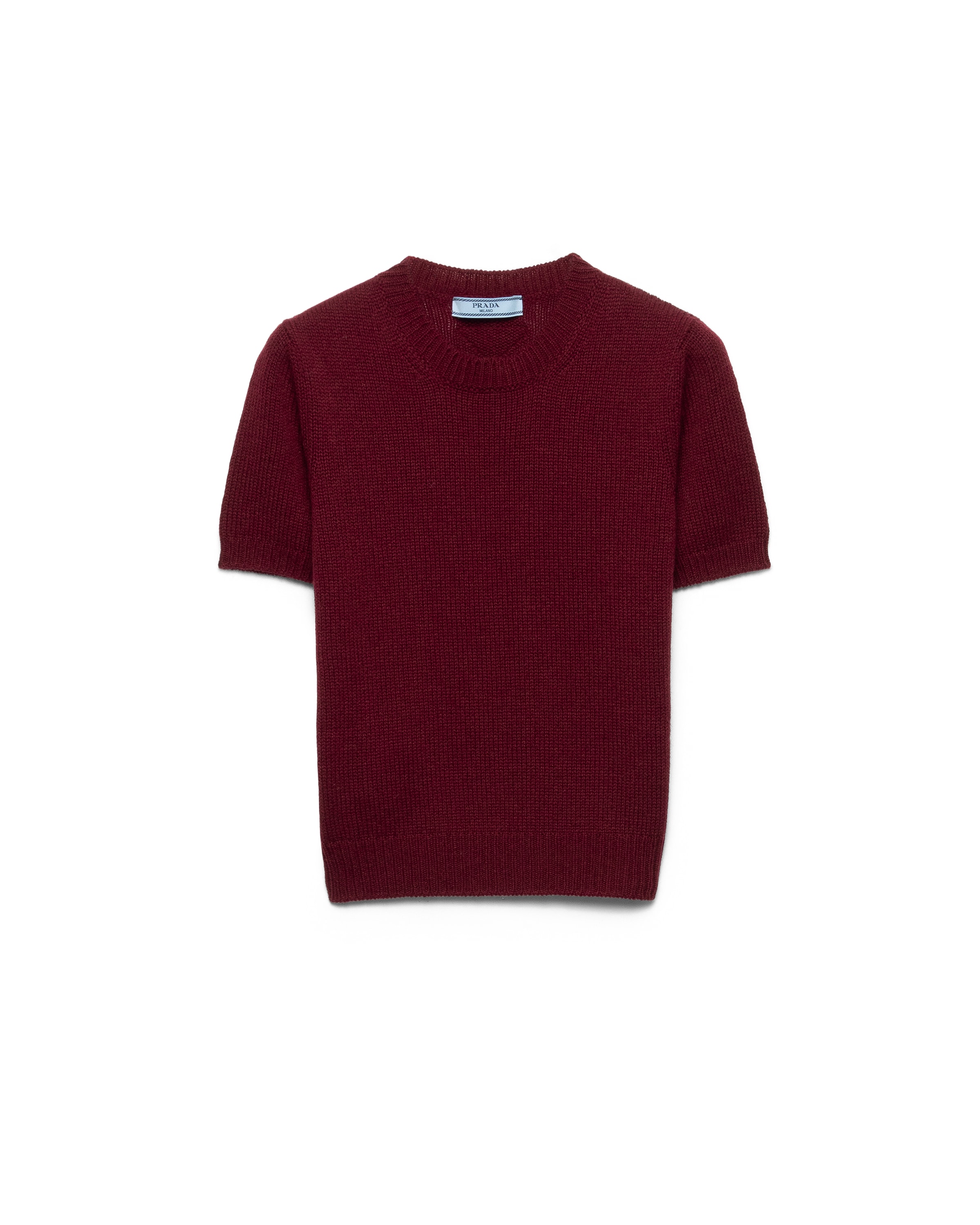 Prada Short-sleeved Cashmere Sweater, Woman, Amaranth Red, Size 36
