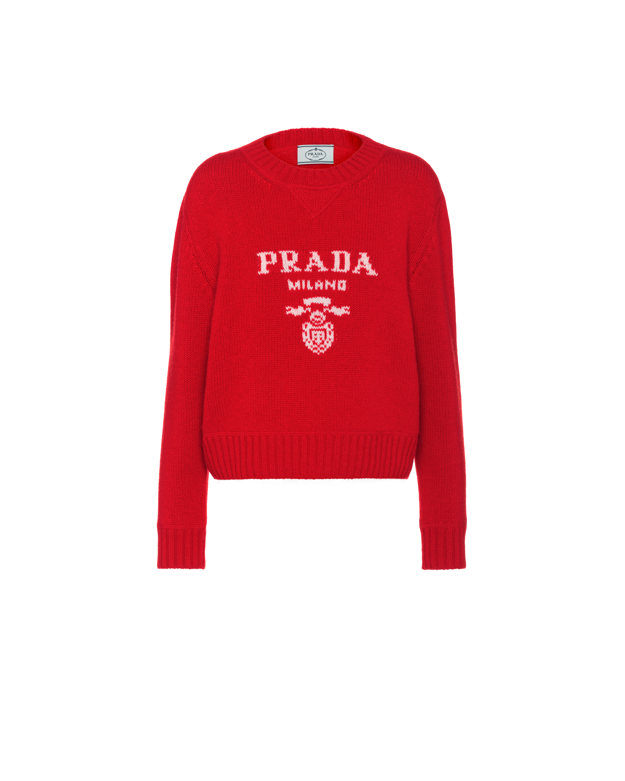 Prada Wool And Cashmere Crew-neck Sweater In Red