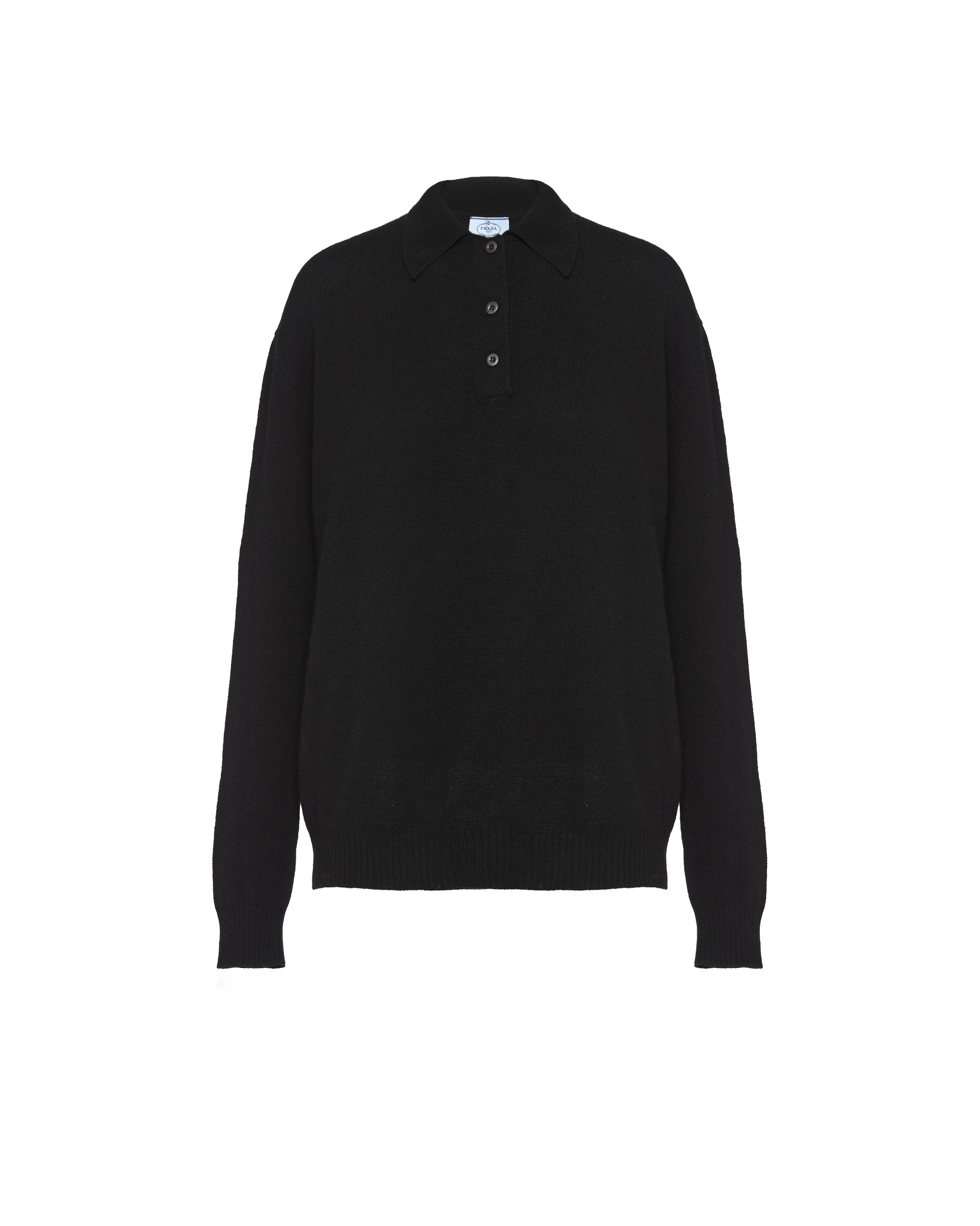 Prada Cashmere Polo T-shirt With Boat Neck In Black