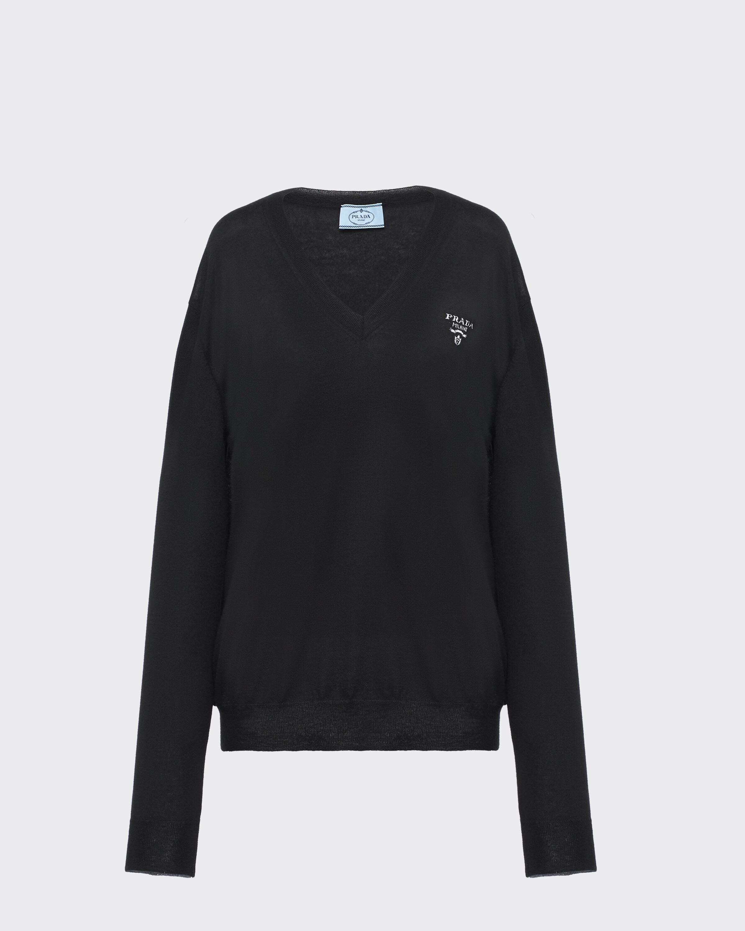 Prada V-neck Intarsia-knit Jumper In Black