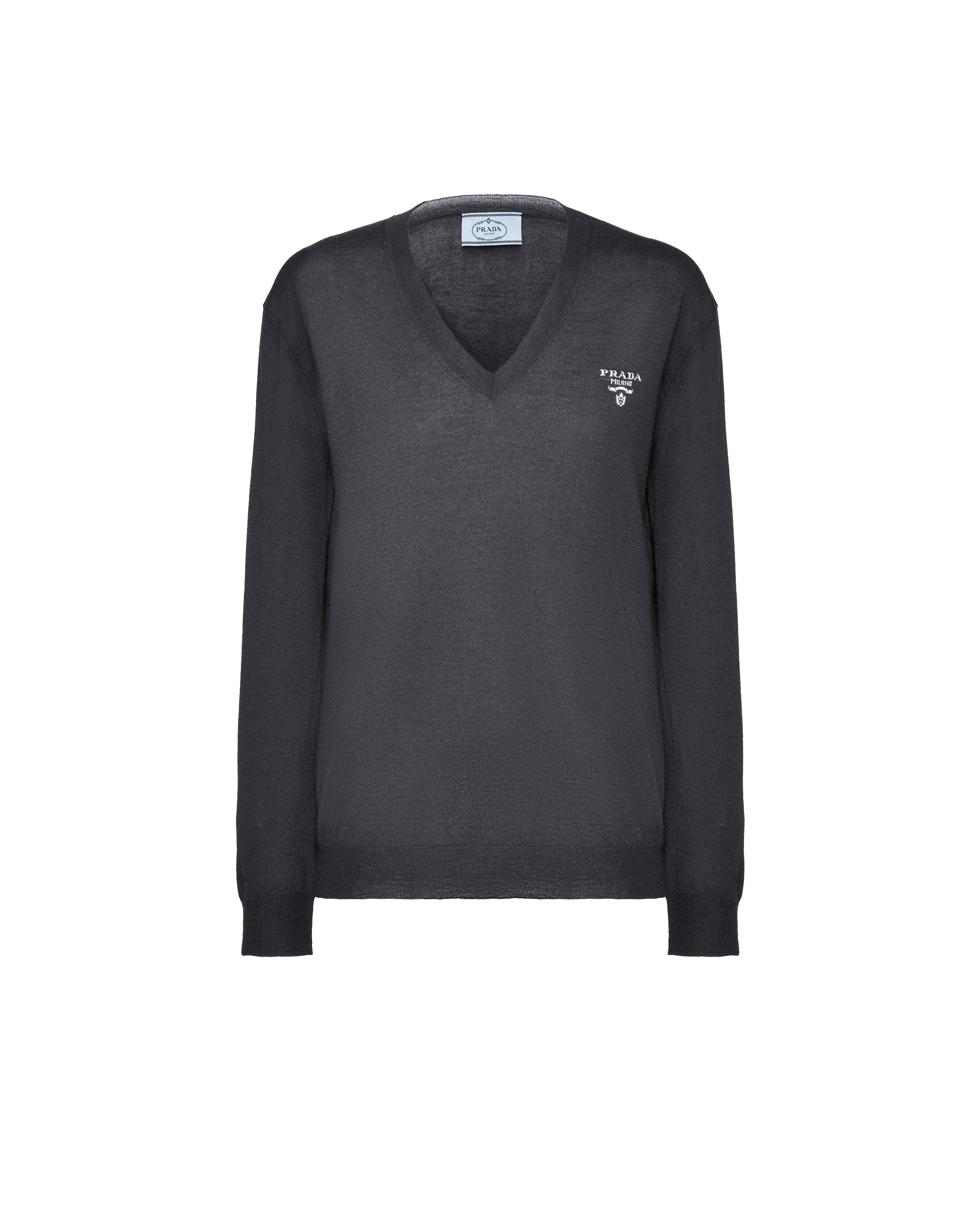 Prada V-neck Cashmere Jumper In Slate Gray