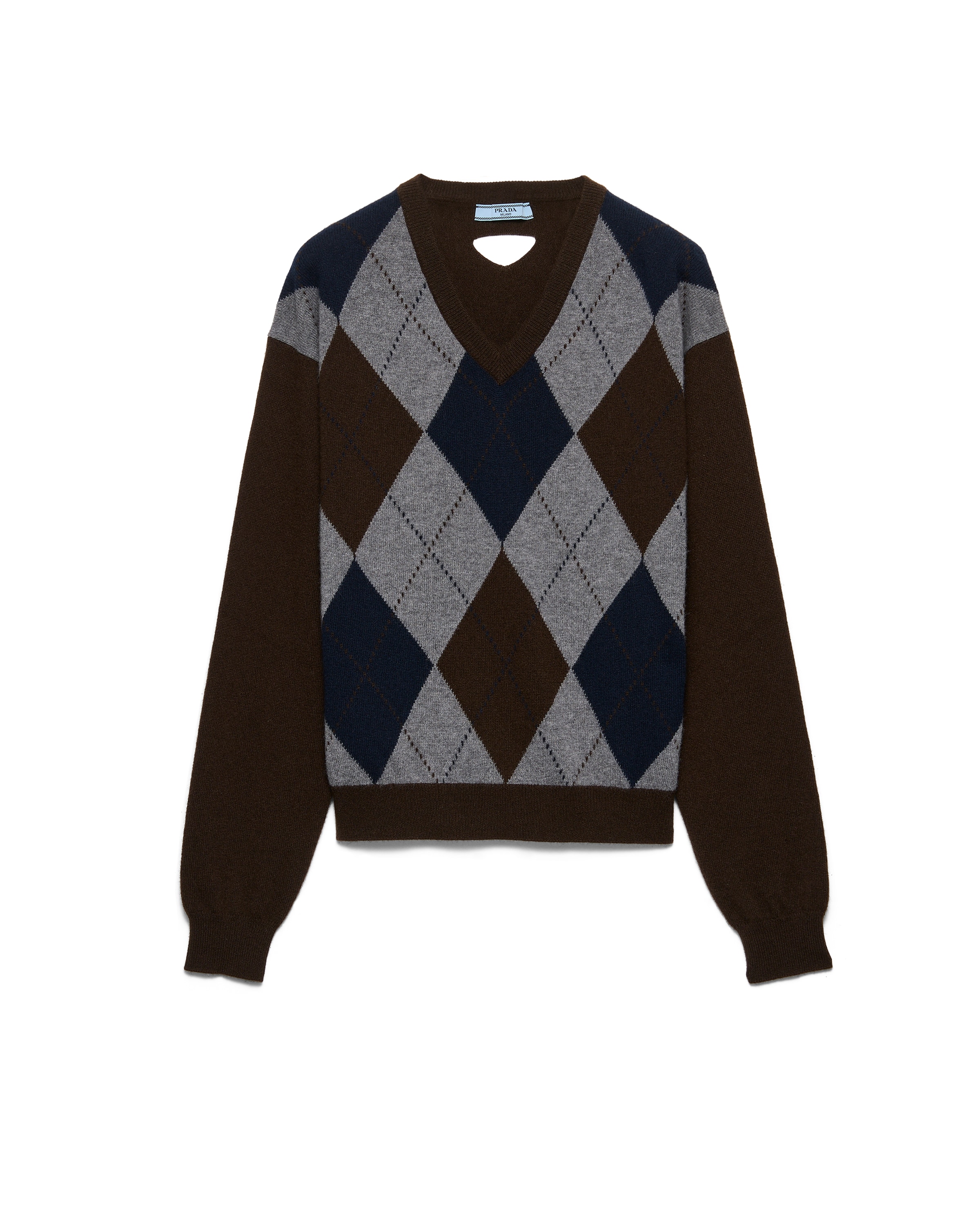 Prada Pull À Col v En Cachemire, Femme, Marron Foncé/bleu, Taille 44