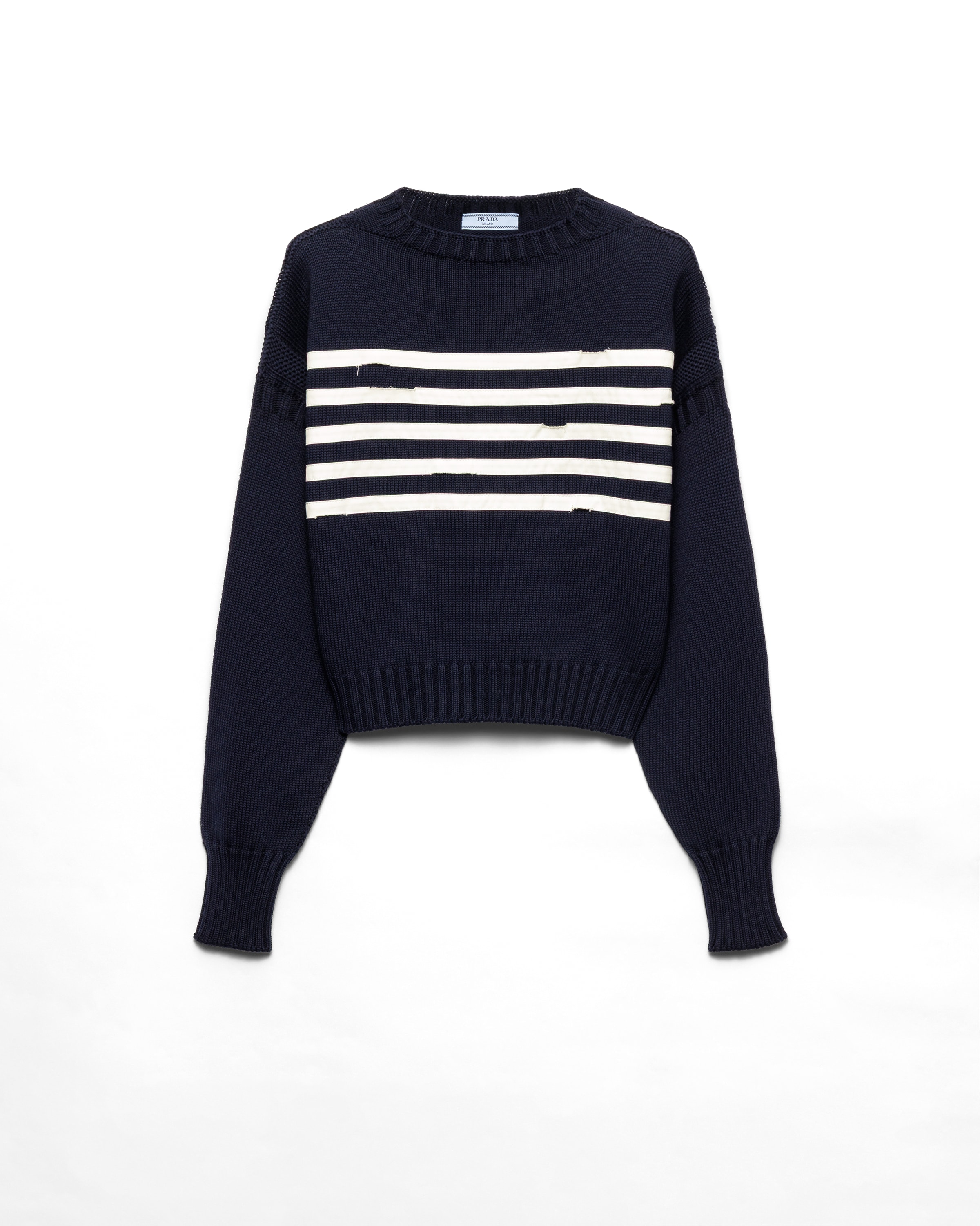Prada Pull Oversize En Coton, Femme, Bleu/blanc, Taille 42