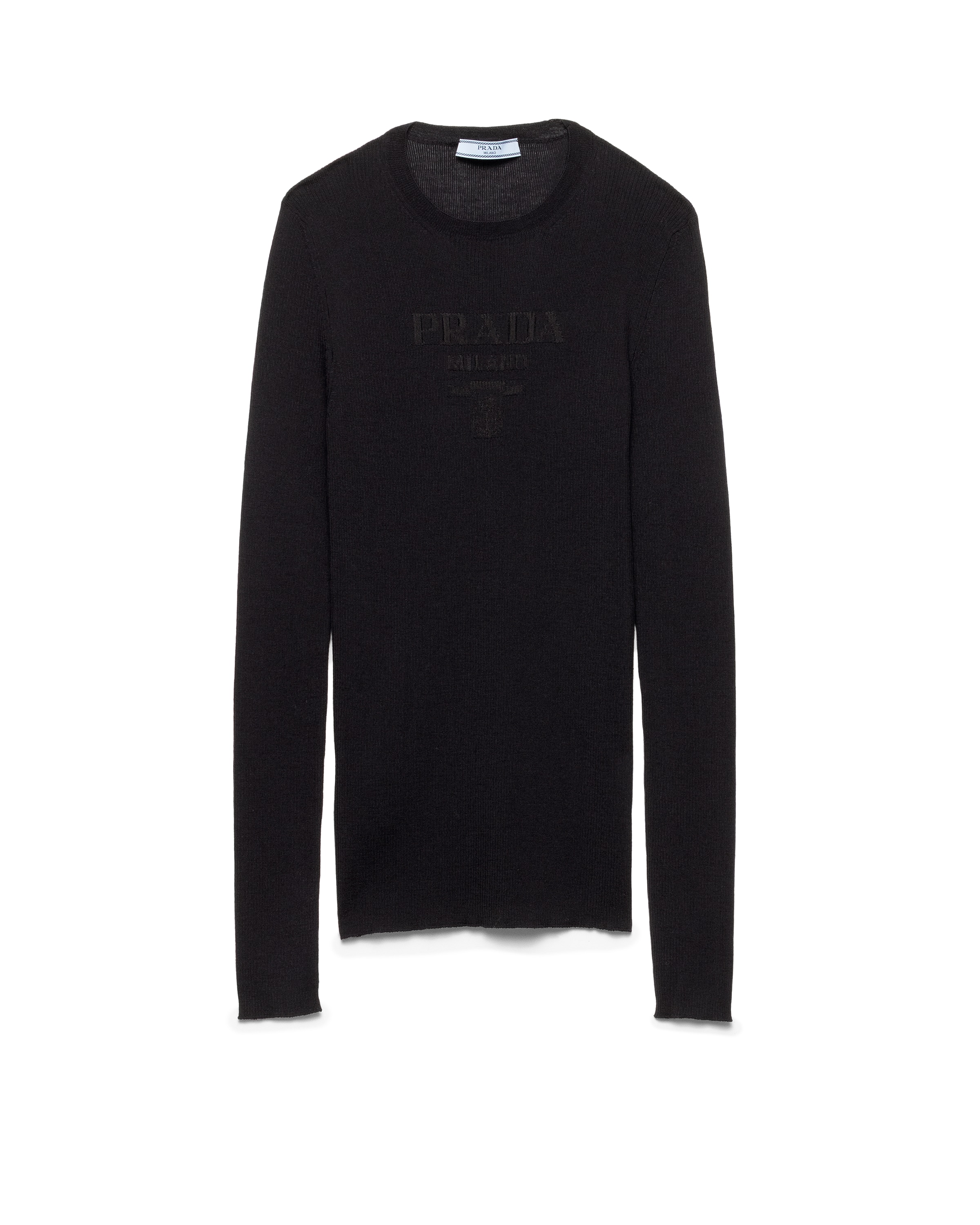 Prada Rundhalspullover Aus Superfine-wool, Damen, Blau, Größe 38