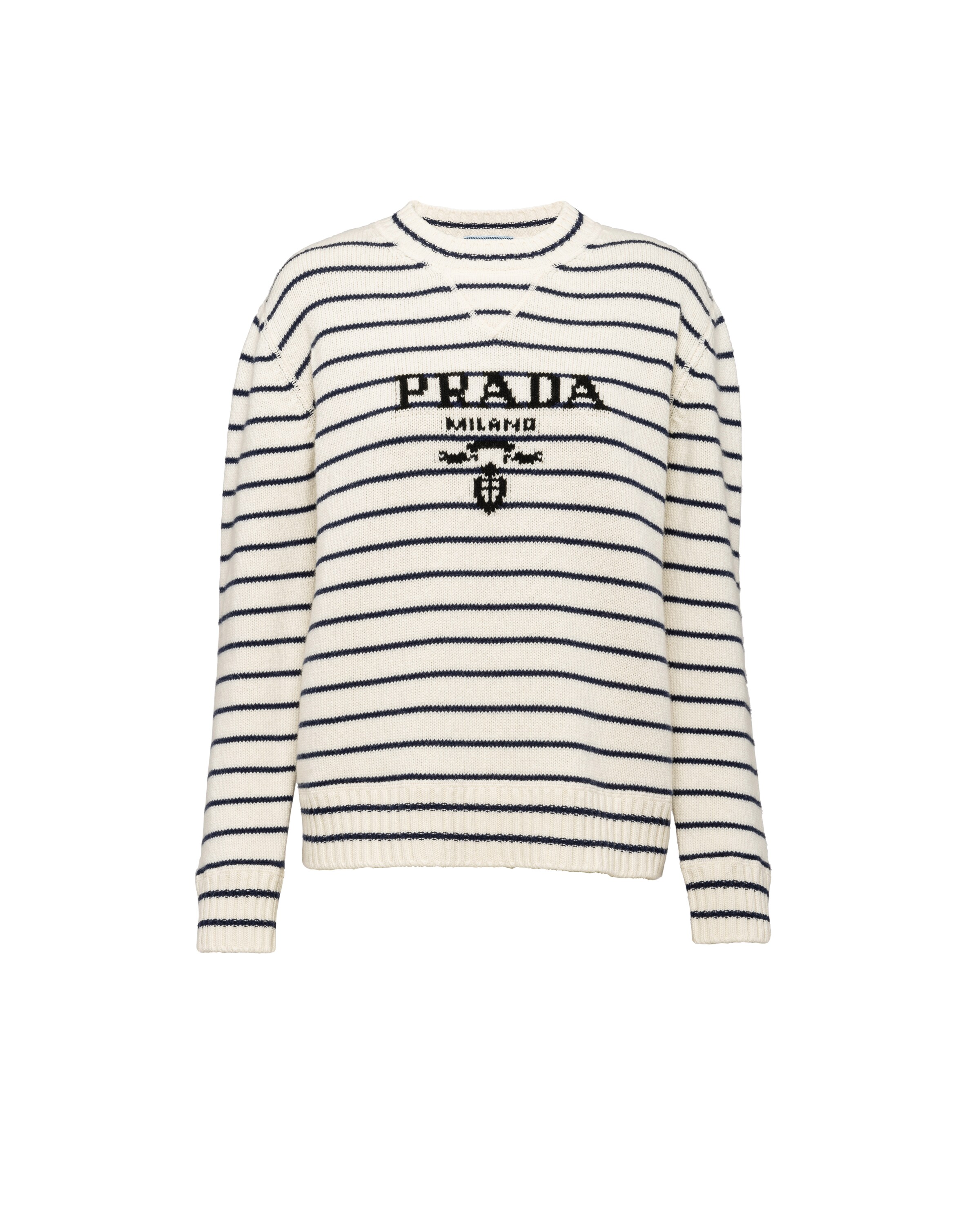 Prada Pull À Col Rond En Laine Et Cachemire, Femme, Blanc/bleu, Taille 42