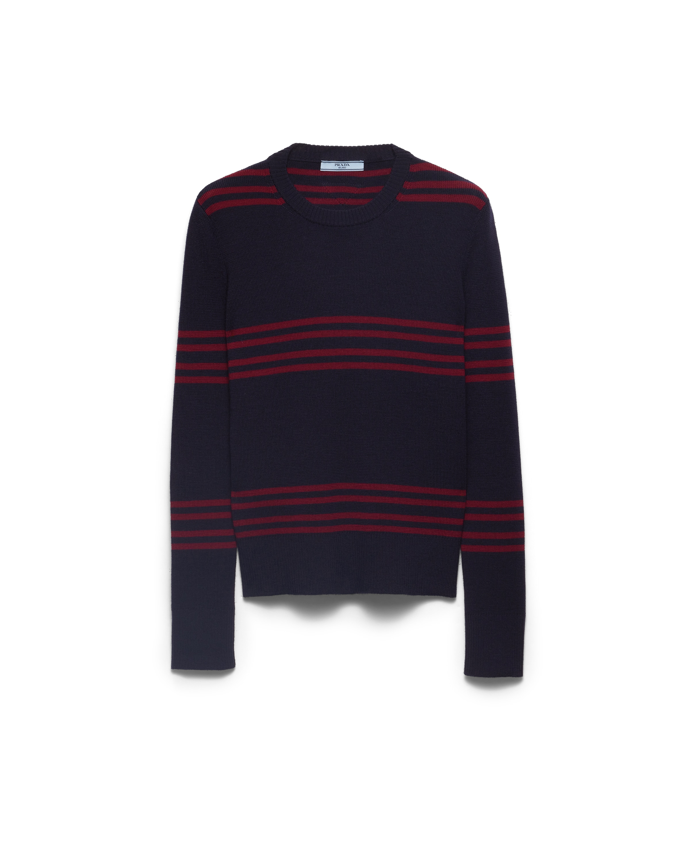 Prada Wool Crew-neck Sweater, Woman, Blue/burgundy, Size 42