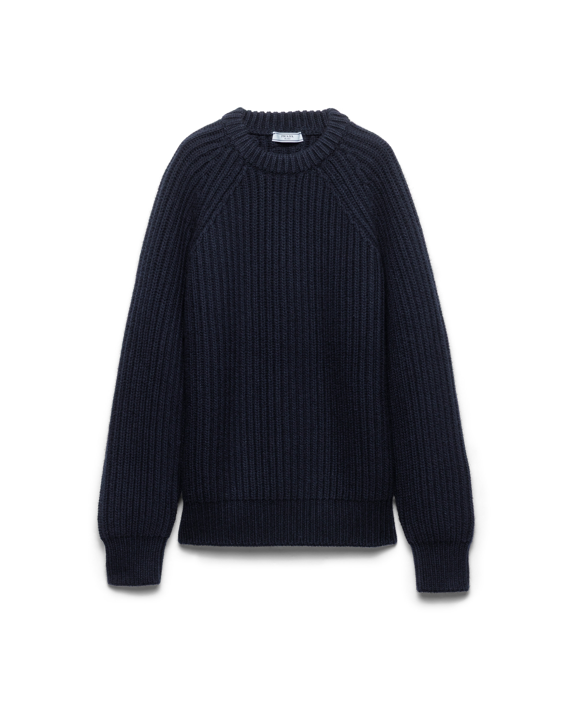 Prada Jersey De Lana Y Cachemir Con Cuello Redondo, Mujer, Azul, Talla 36