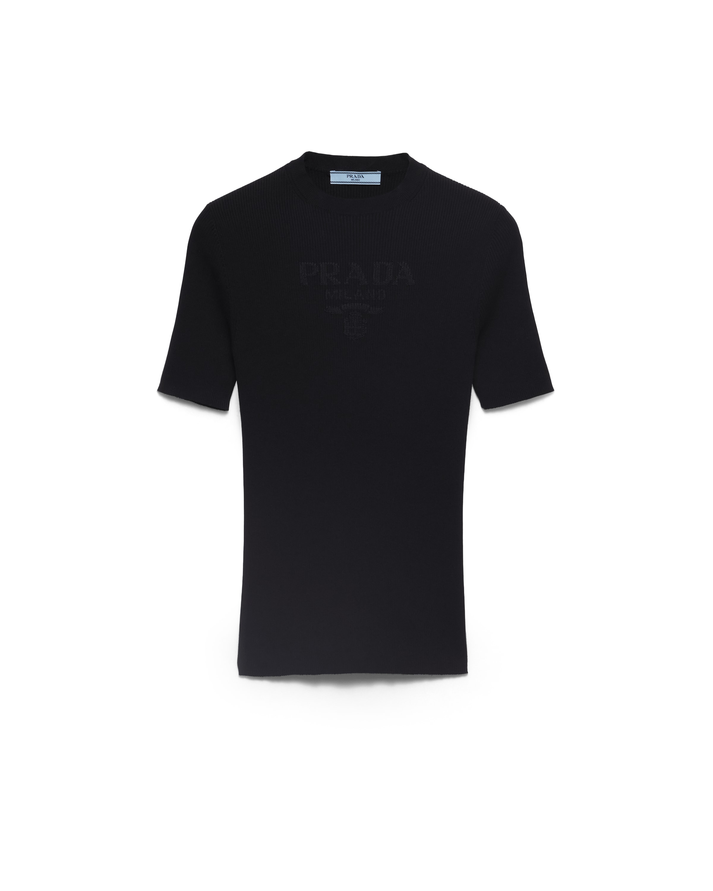 Prada Jersey De Algodón Con Cuello Redondo, Mujer, Negro, Talla 42