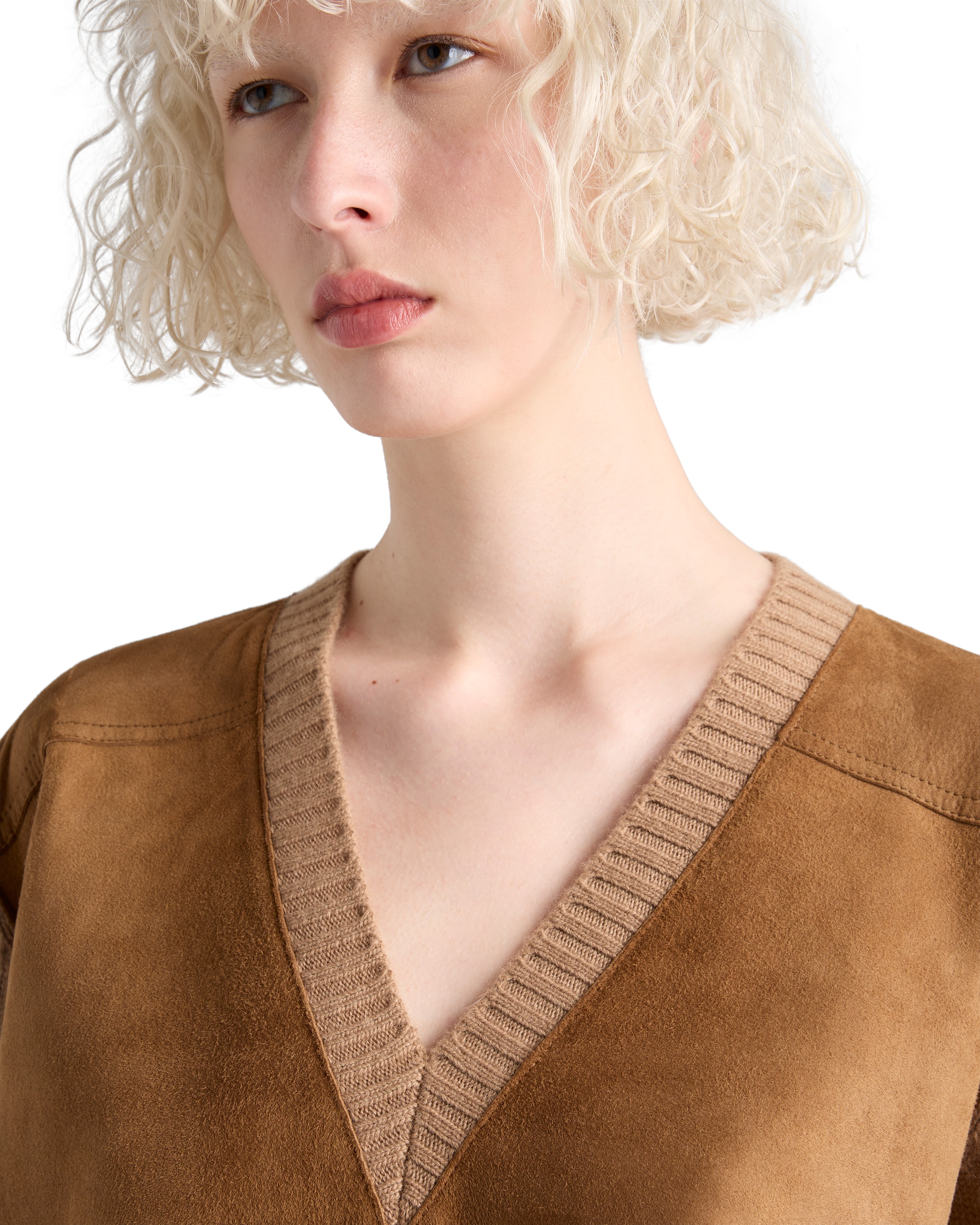 Prada Wool And Cashmere Sweater With Lambskin Front In Brown