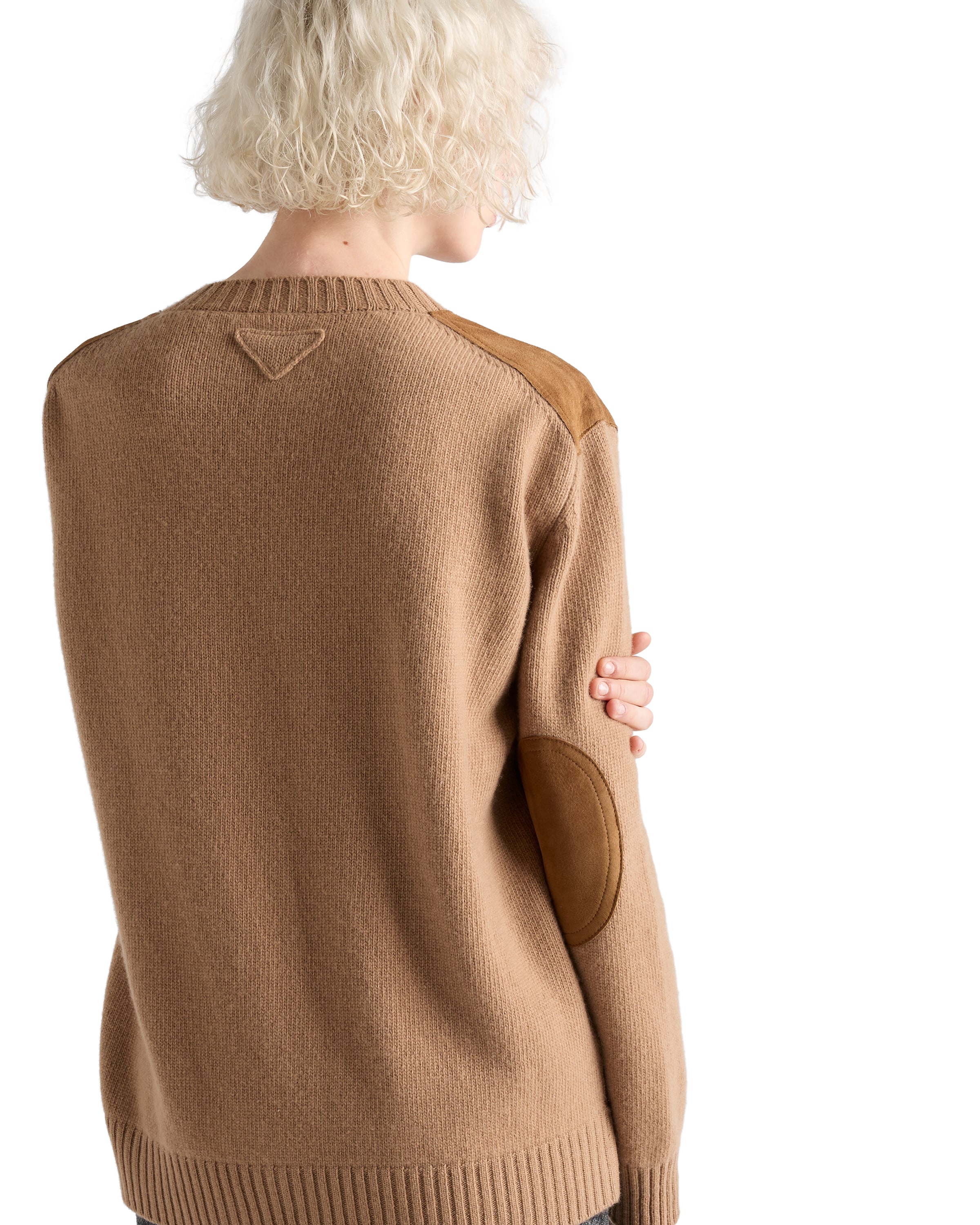 Prada Wool And Cashmere Sweater With Lambskin Front In Brown