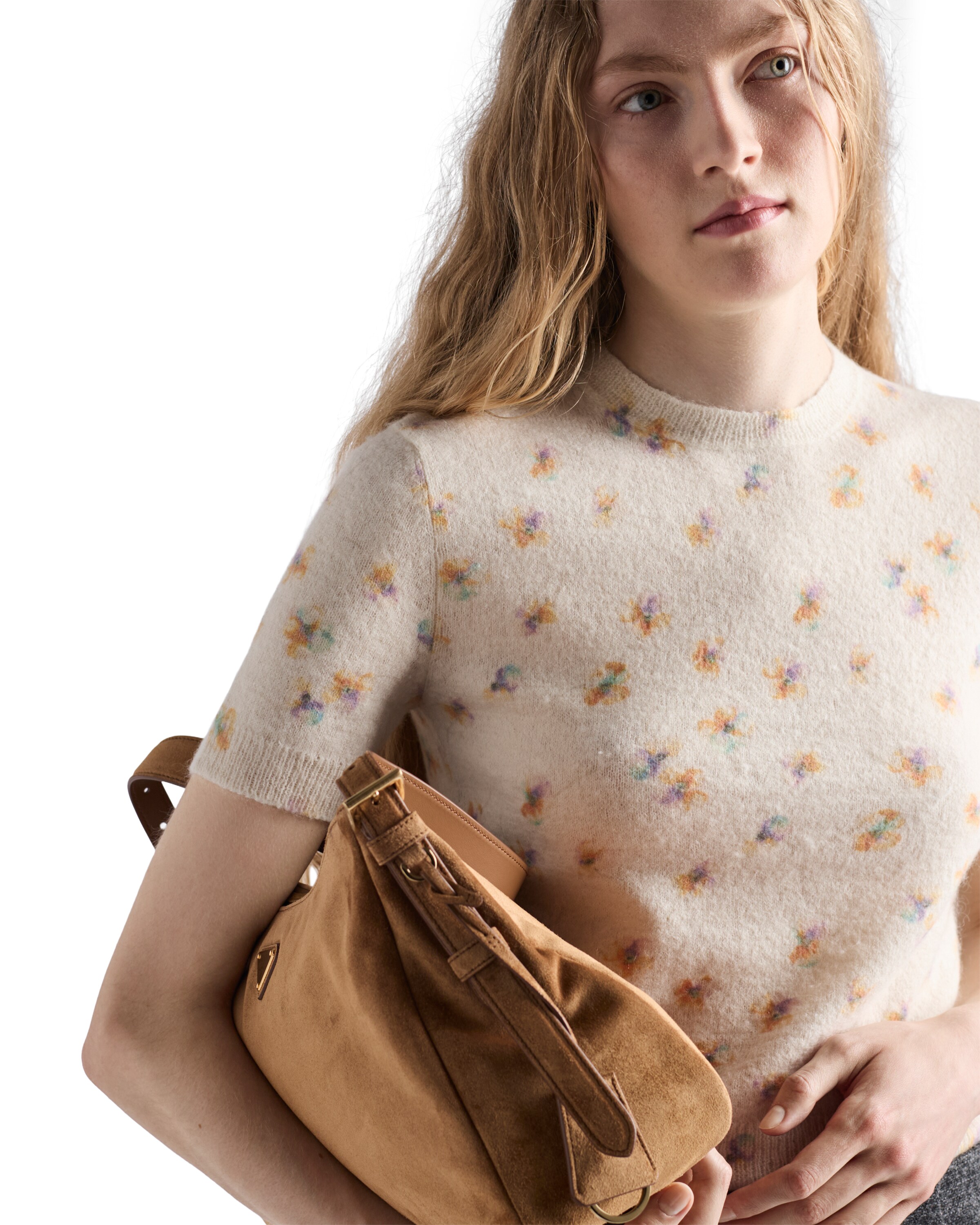 Prada Womens Yellow Floral-intarsia Short-sleeved Wool Jumper In Neutral