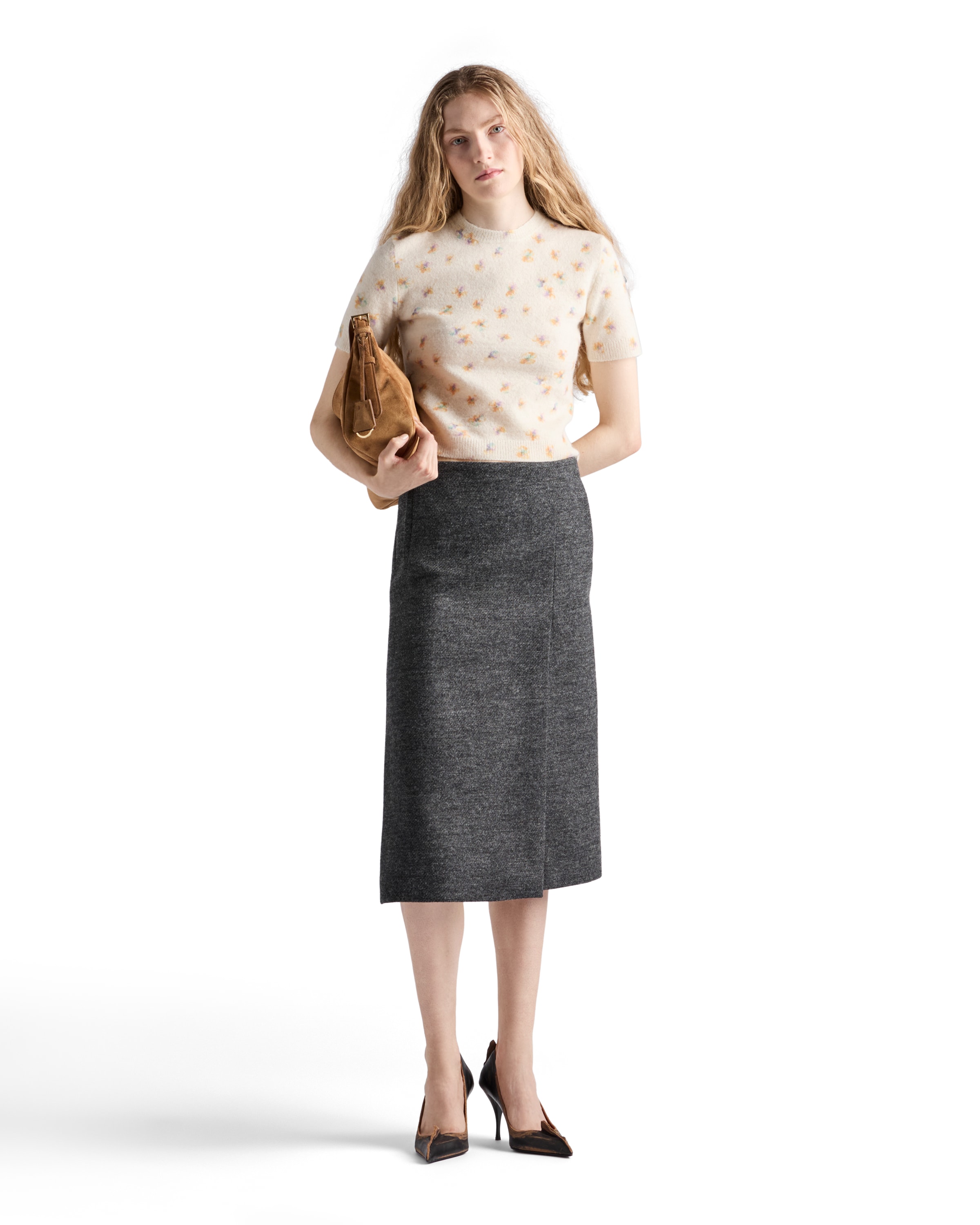 Prada Womens Yellow Floral-intarsia Short-sleeved Wool Jumper In Neutral