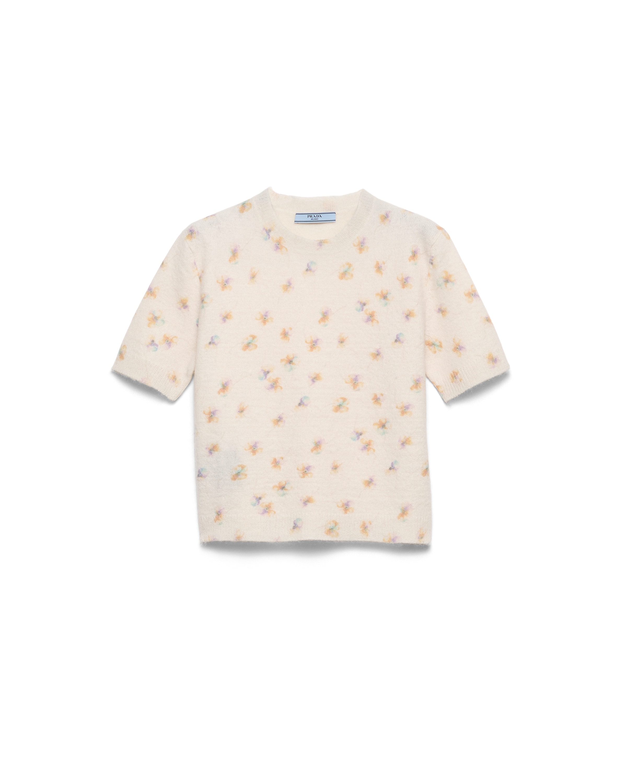 Prada Womens Yellow Floral-intarsia Short-sleeved Wool Jumper In Neutral