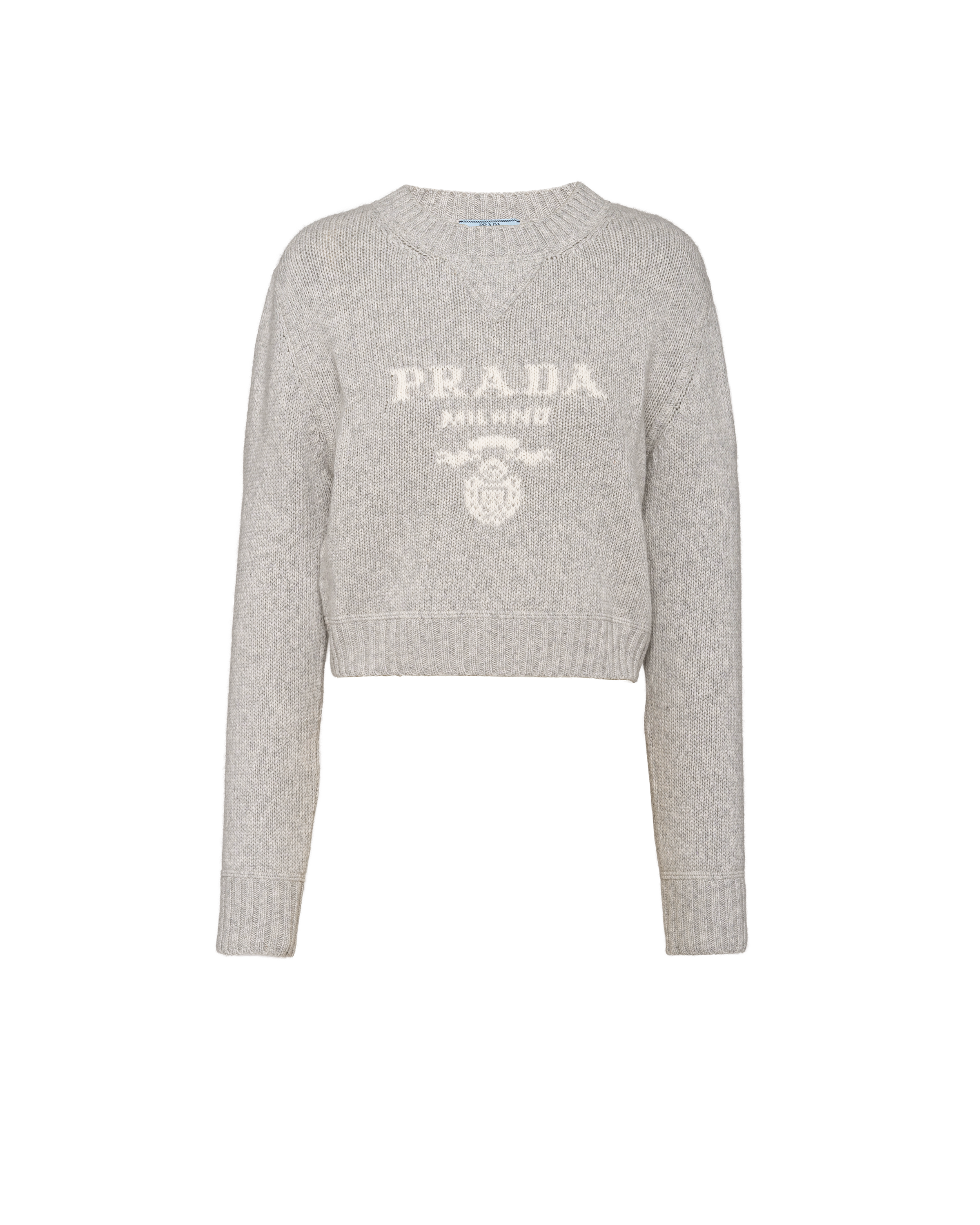 Prada Intarsia-knit Cropped Jumper In Marble Gray