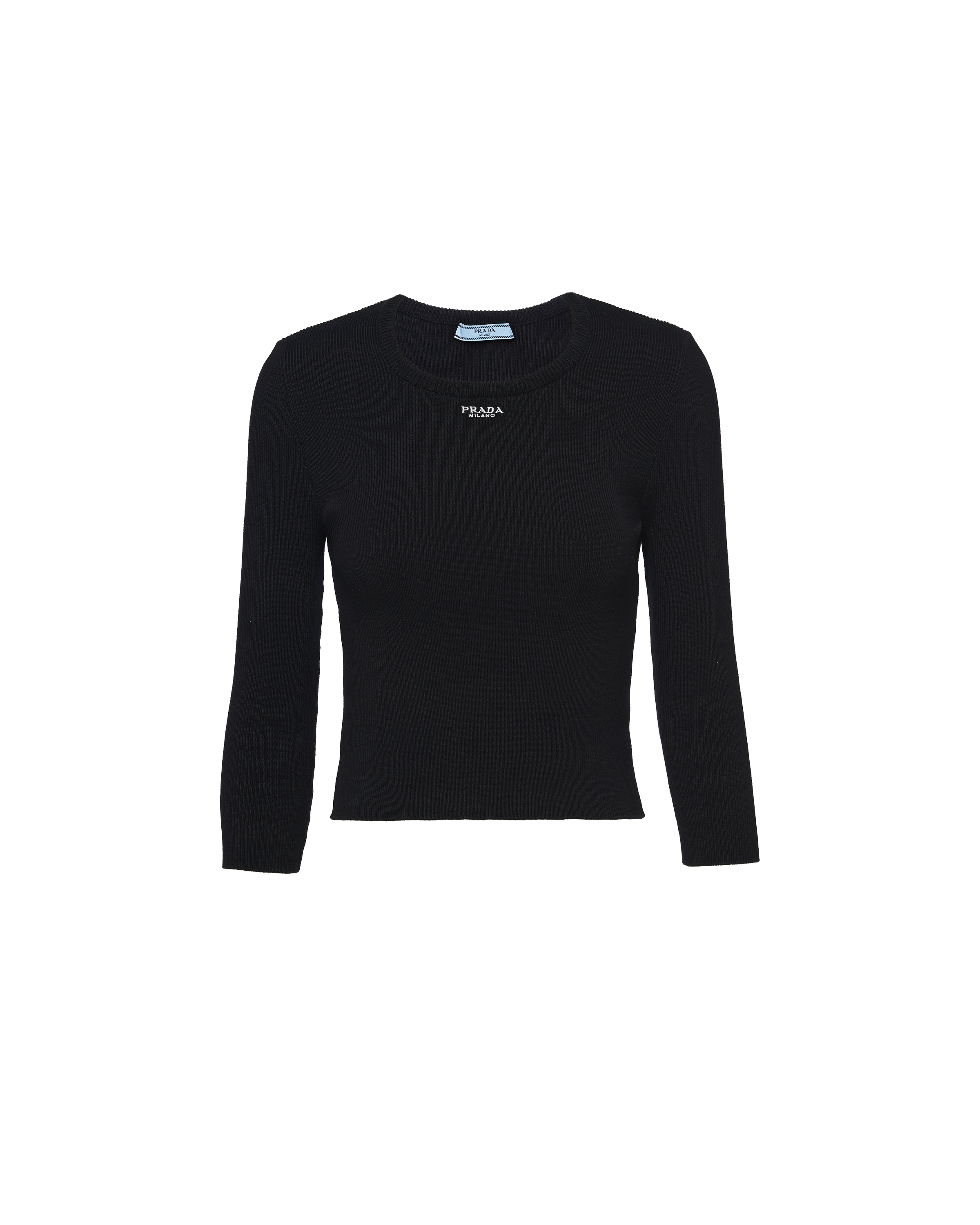 Prada Ribbed Logo-embroidered Slim Sweater In Black