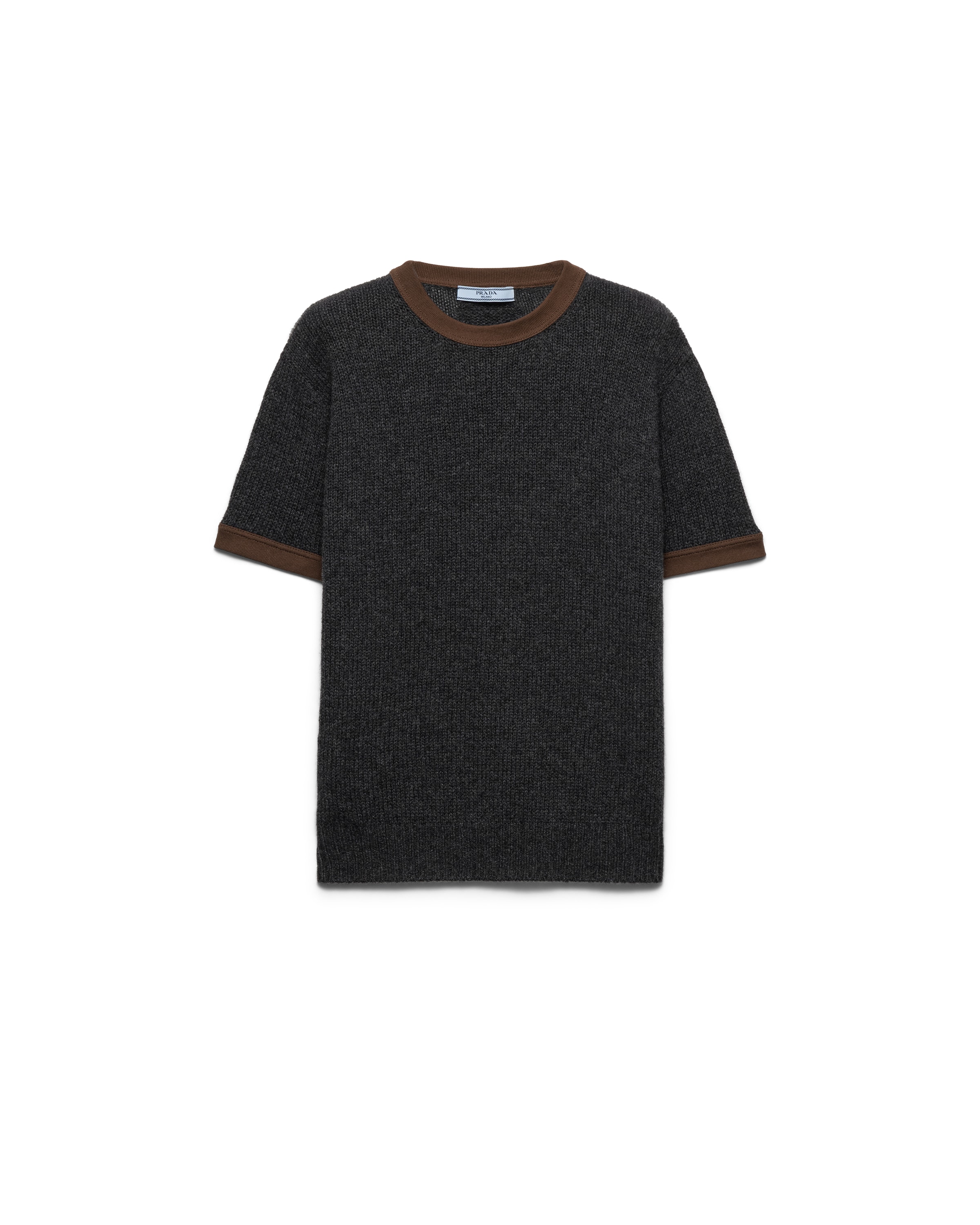 Prada Jersey Con Cuello Redondo De Cachemir, Mujer, Gris Antracita/tabaco, Talla 42