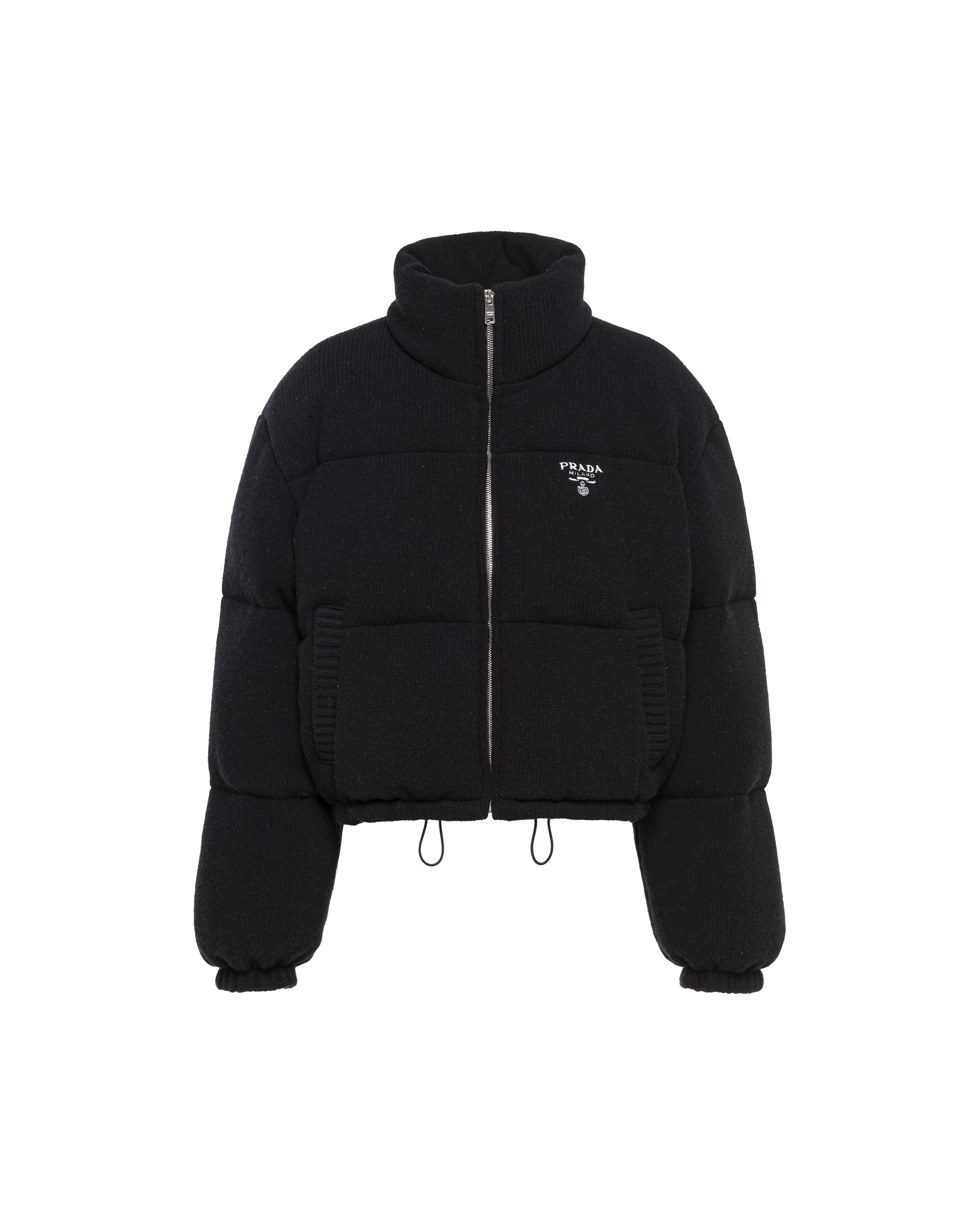 Boxy wool and cashmere knit puffer jacket